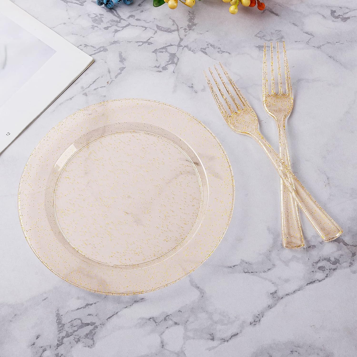 Goodluck 120PCS Gold Glitter Plates with Forks