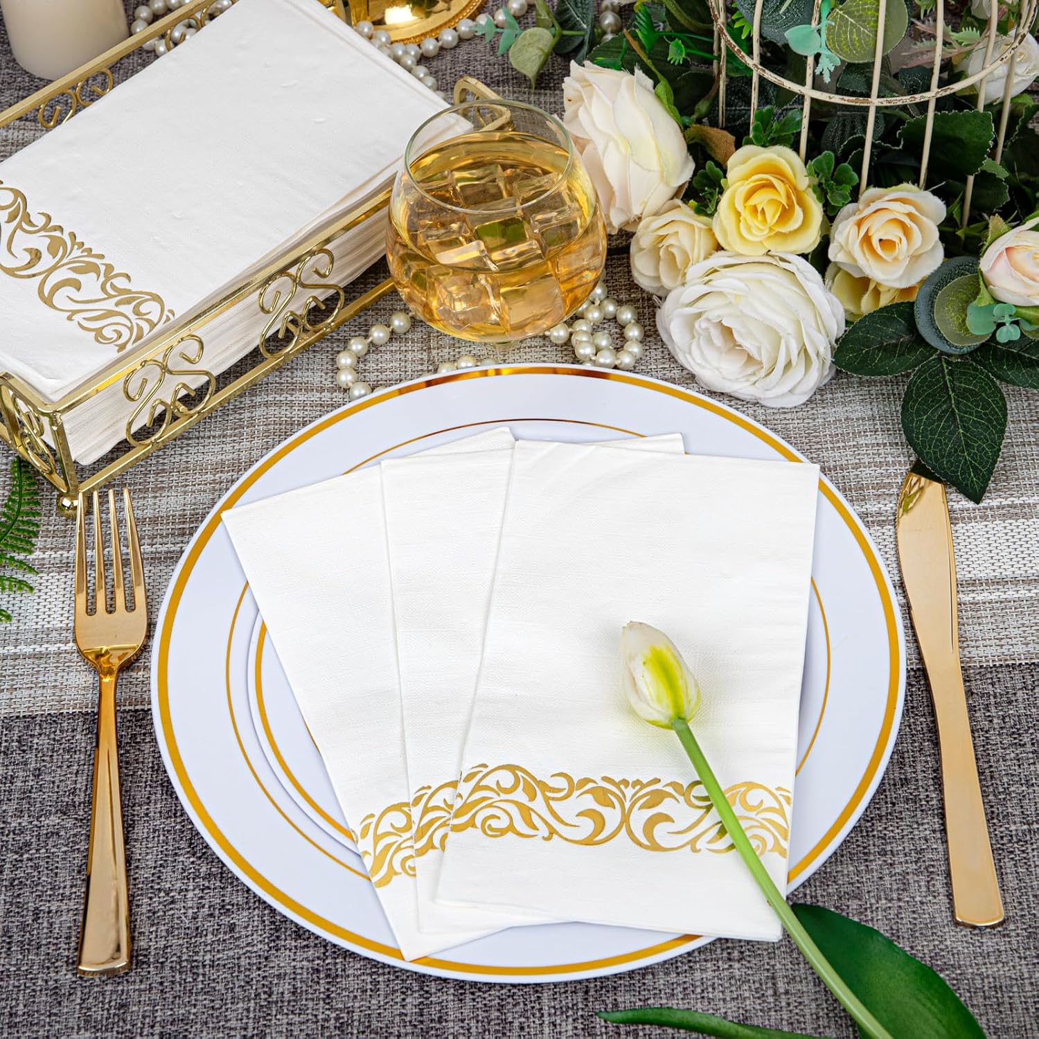 WDF 100 Pack Gold Napkins Disposable 3ply