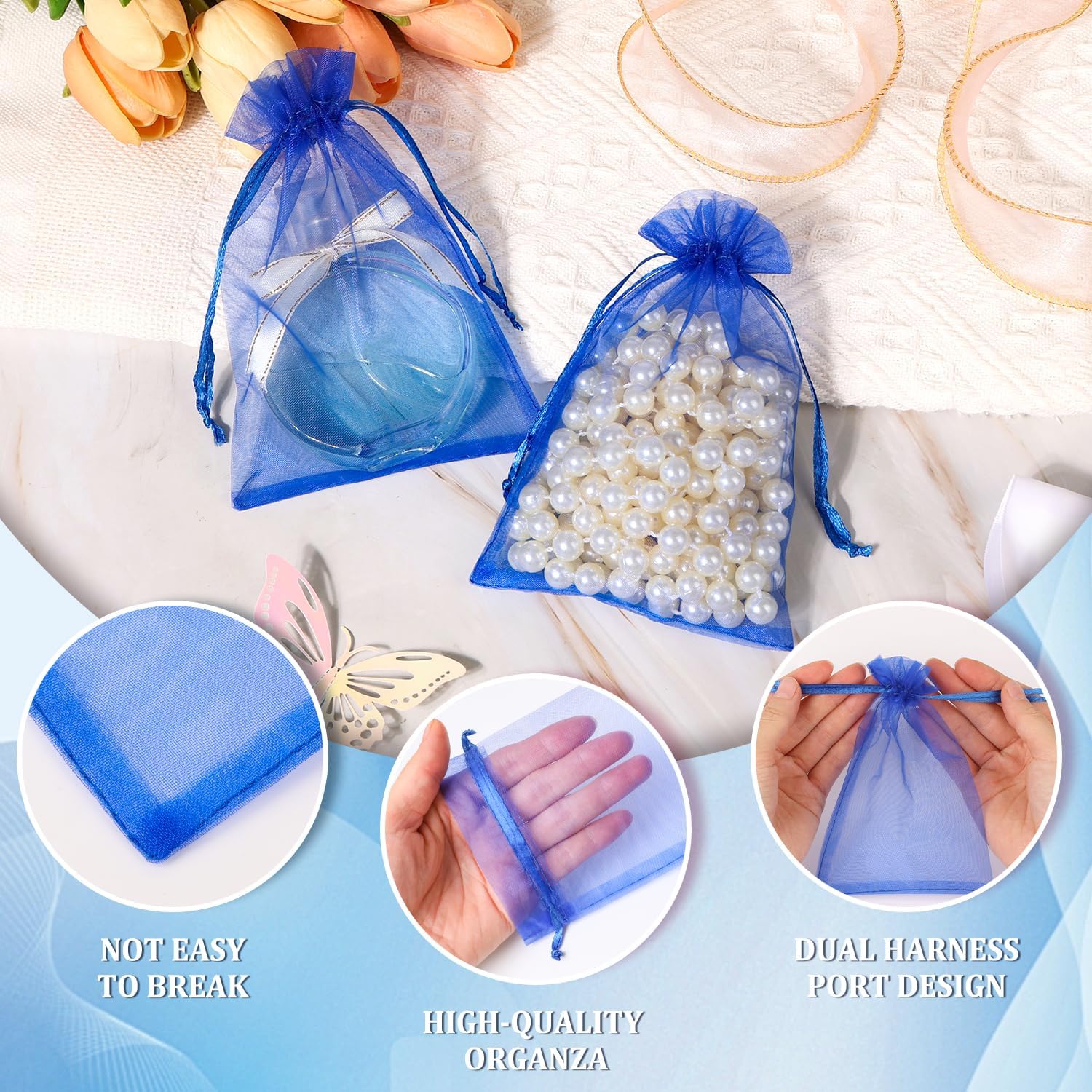 Hopttreely 100pcs Royal Blue Organza Gift Bags for Christmas Party
