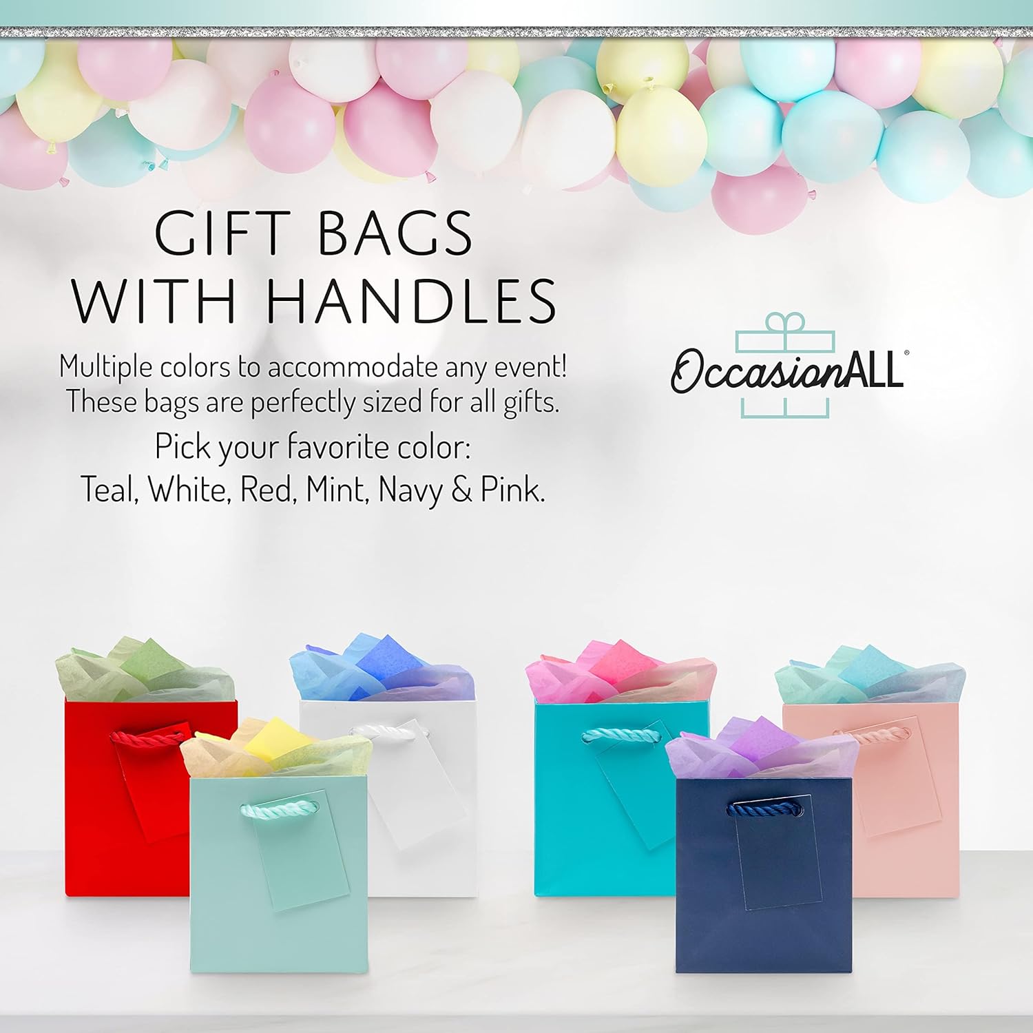 OccasionALL Teal Gift Bags with Handles 12 Pack