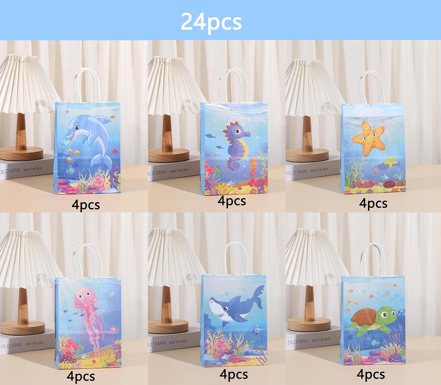 Blue Sea Animal 24pc Gift Bags with Handles
