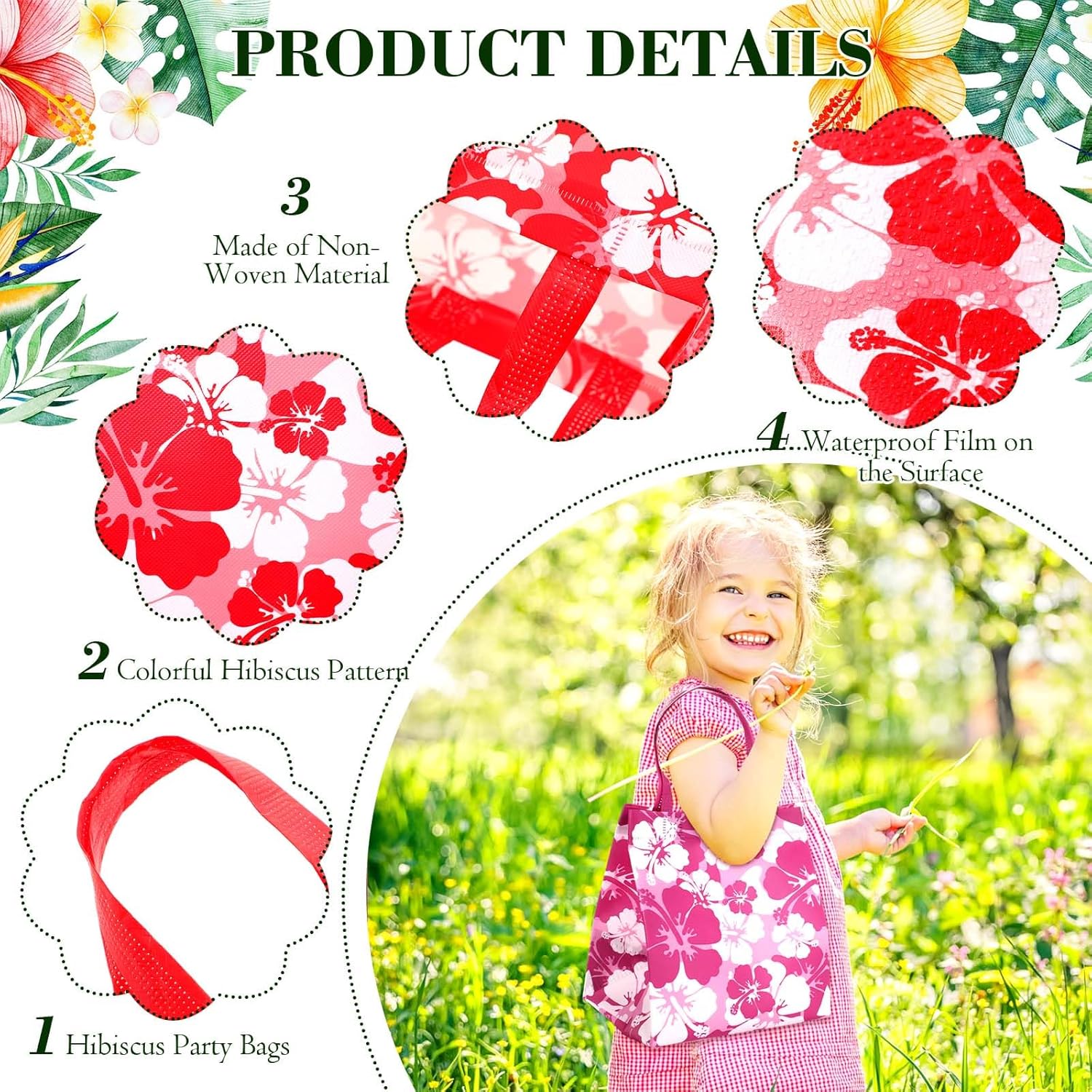 Teling 48 Pcs Hibiscus Gift Bags with Handles