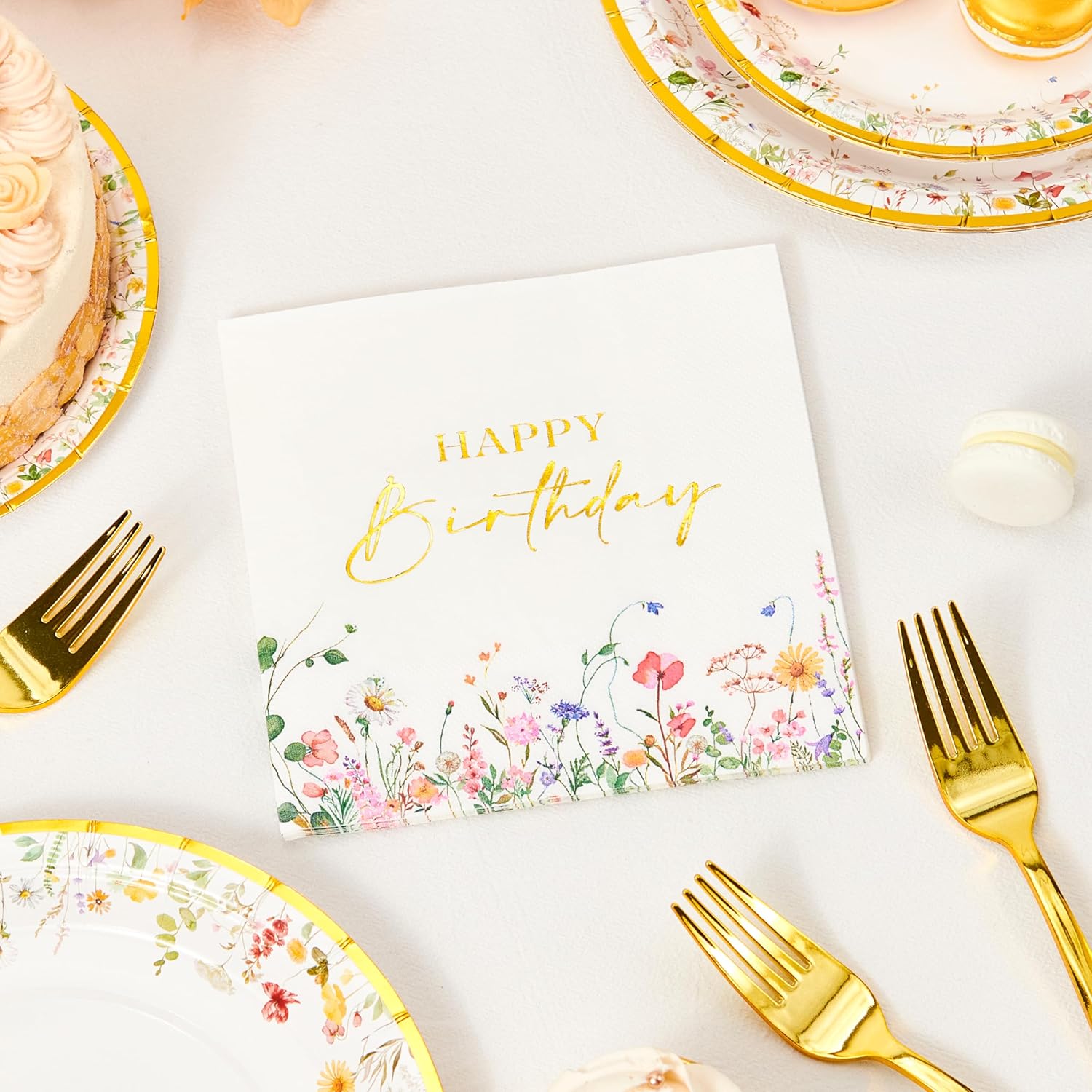 Crisky Gold Foil Birthday Plates and Napkins Set of 24