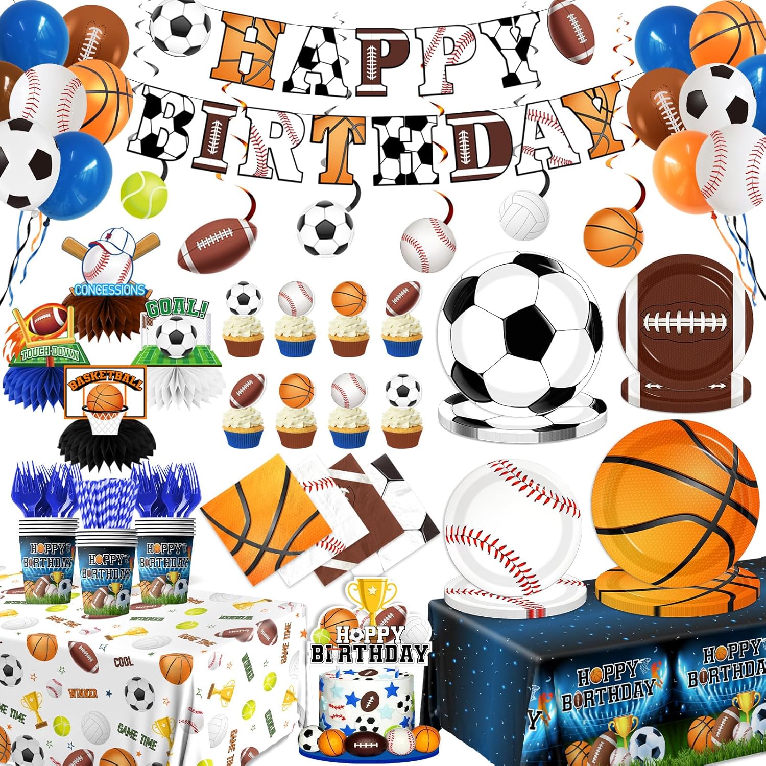 198Pcs Sports Birthday Decorations Set