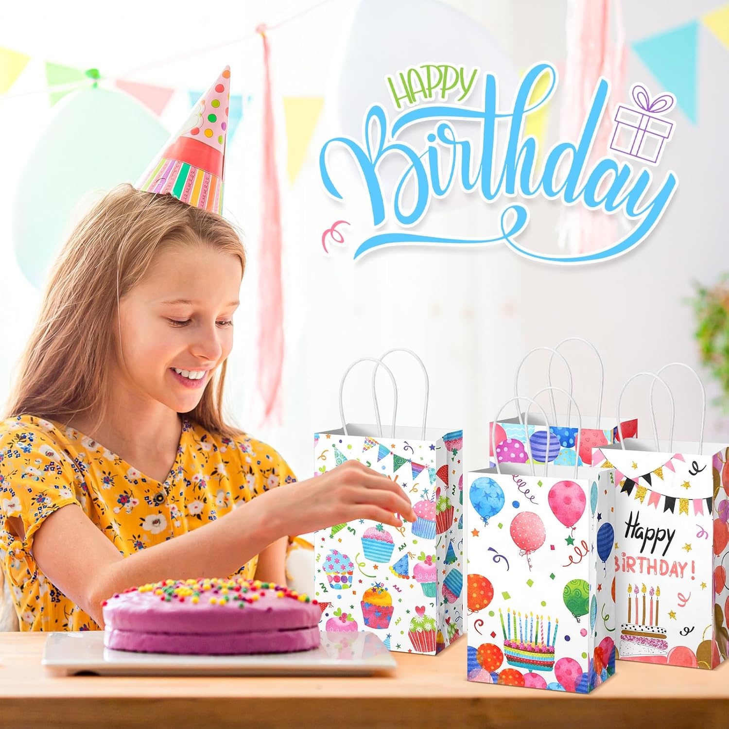 Fulmoon 36 Pcs Birthday Gift Bags with Handle