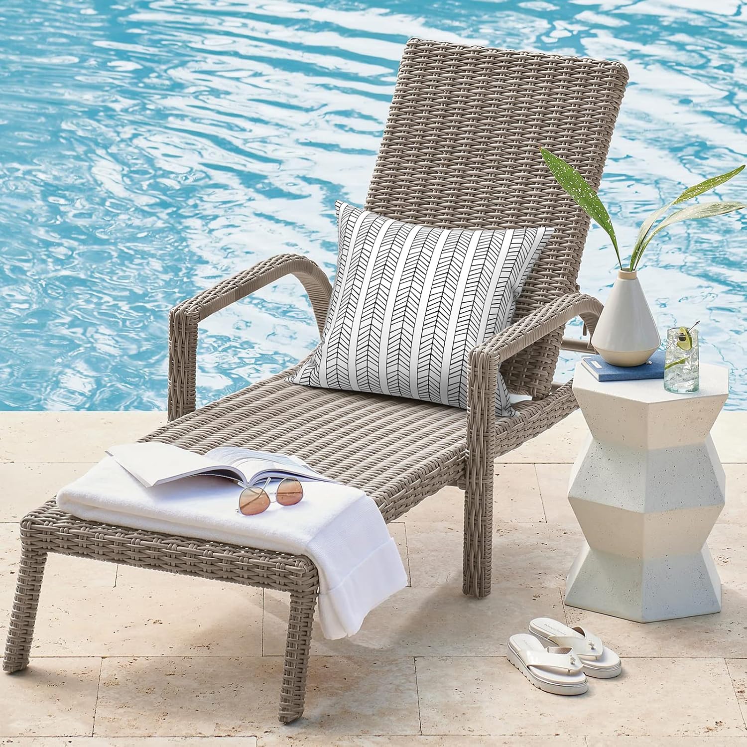 Pack of 2 Durable Herringbone Outdoor Pillow