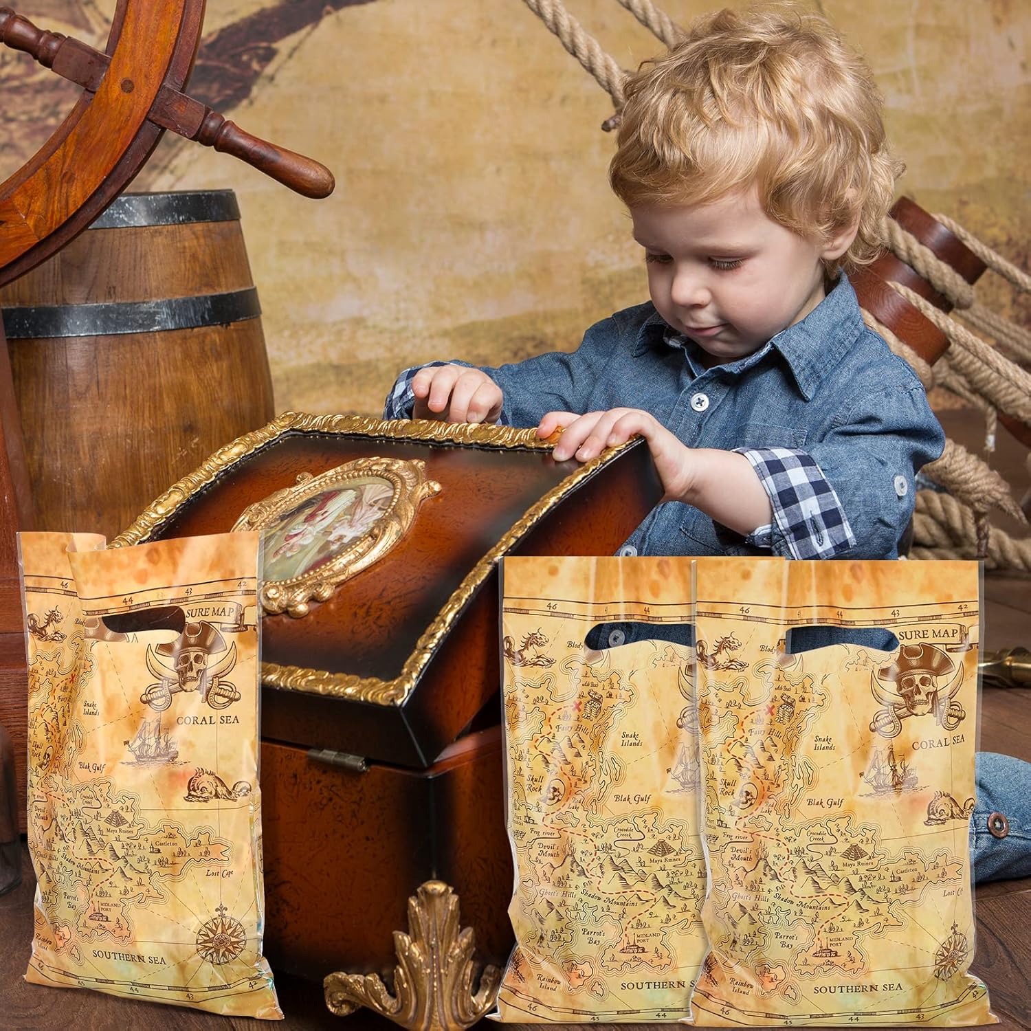 Yinder Pirate Treat Candy Bags 100 Pcs Treasure Map Party Favors