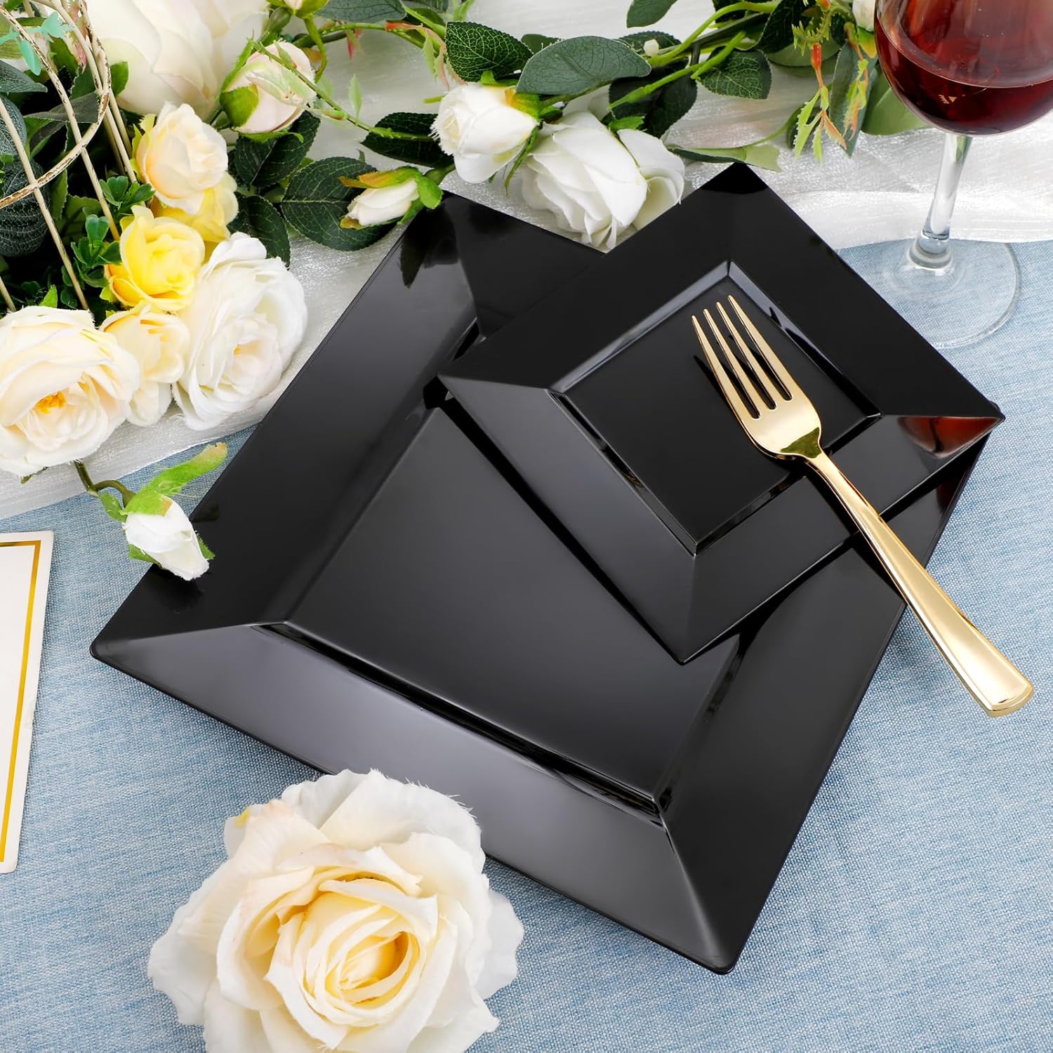 Liacere 100PCS Black Plastic Plates Set