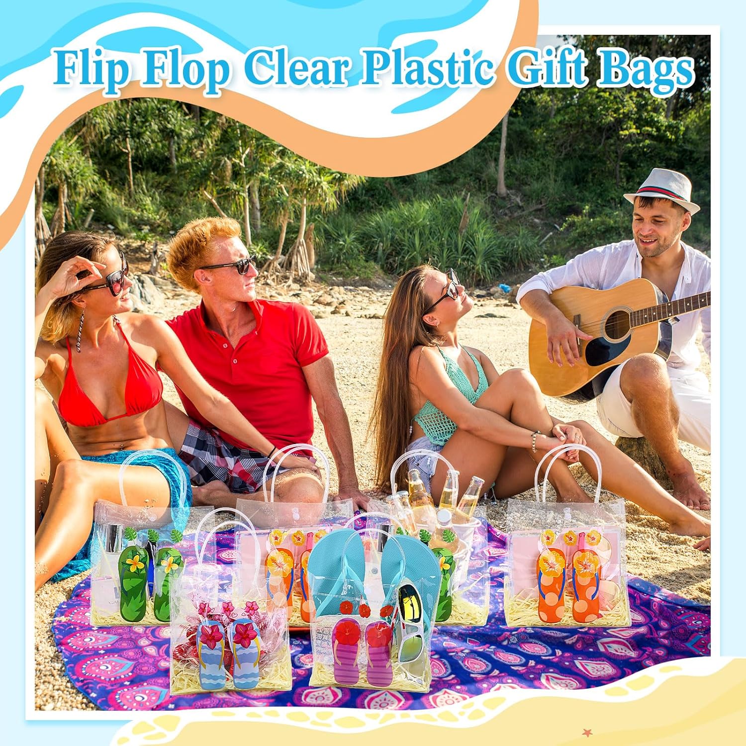 Kolldenn 36 Pcs Flip Flop Clear PVC Gift Bags with Handles