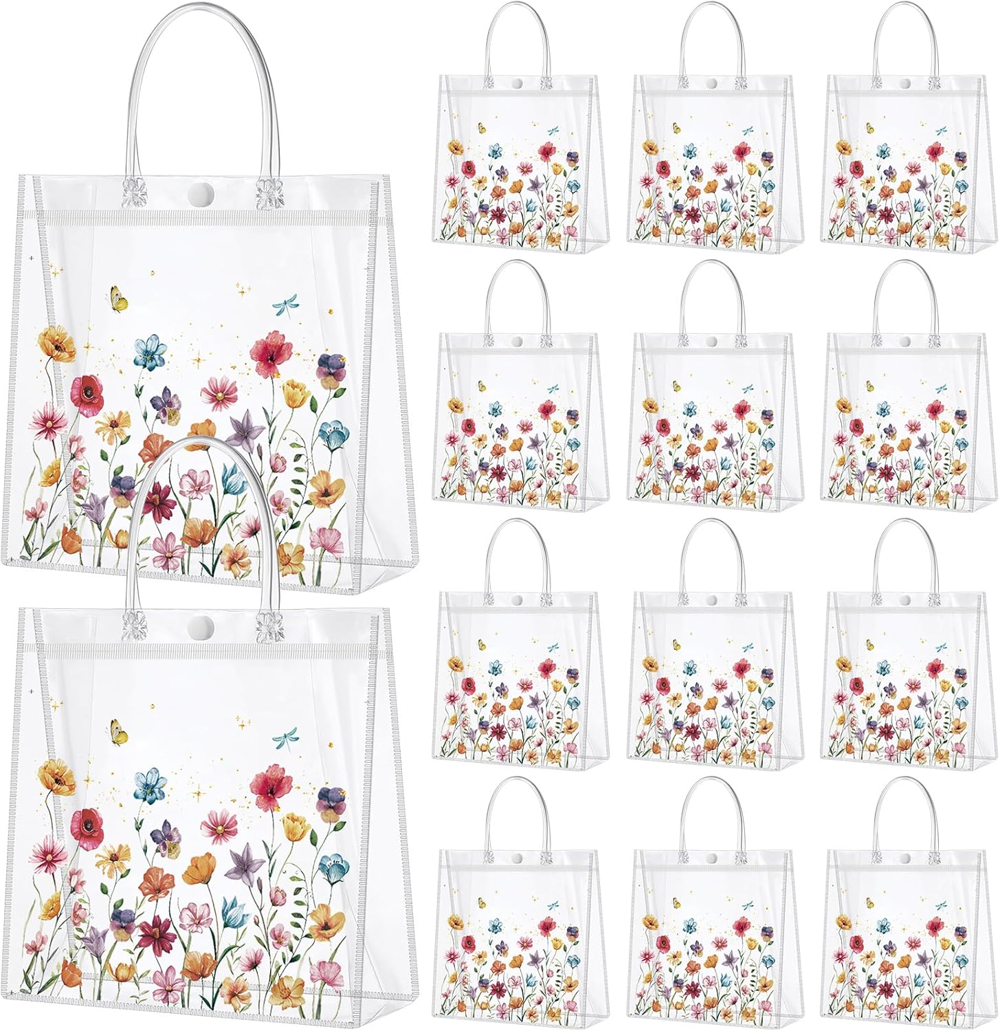 Kacctyen 24 Pcs Wildflower Clear Gift Bags with Handles