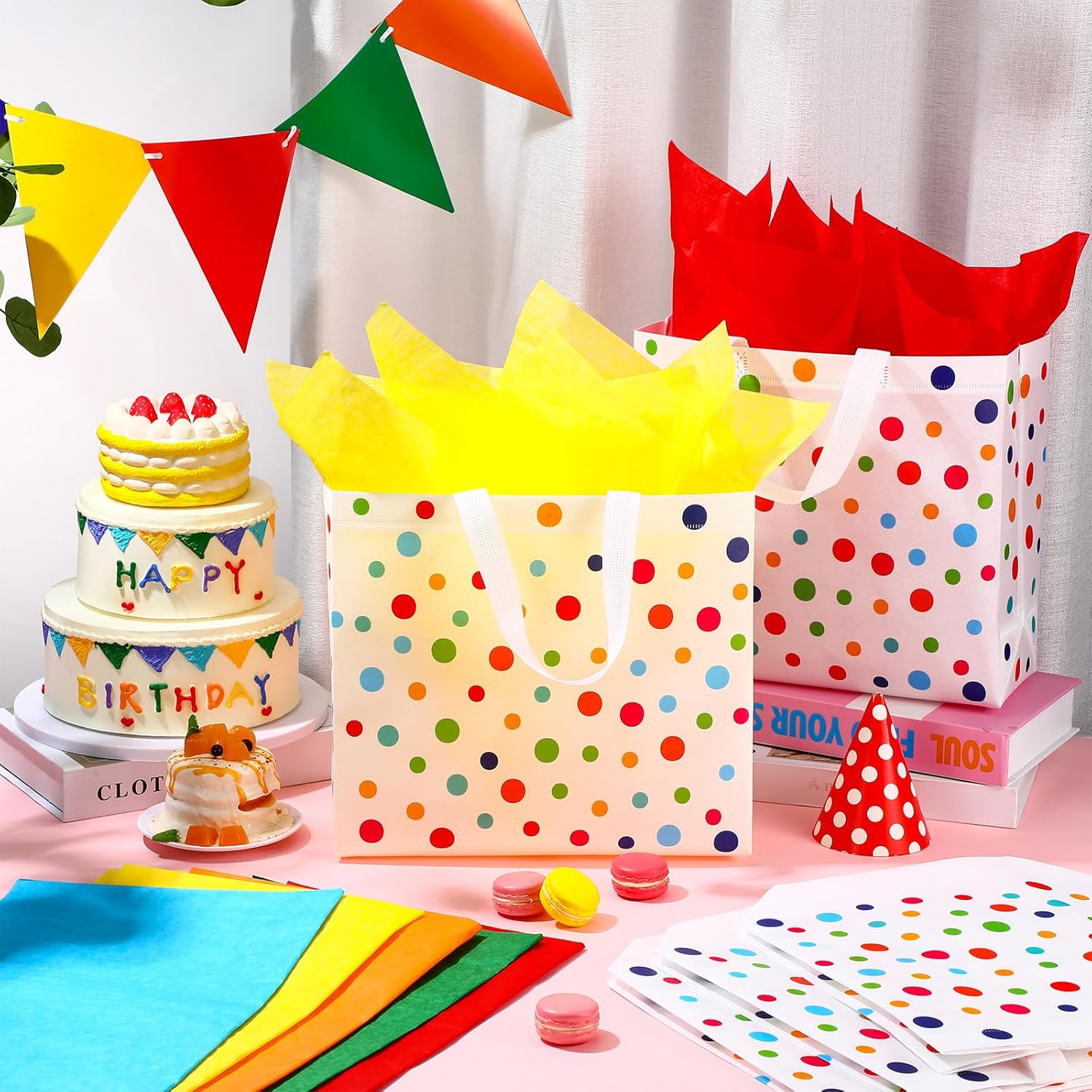 Wesnoy 20 Pack Rainbow Polka Dot Reusable Gift Bags