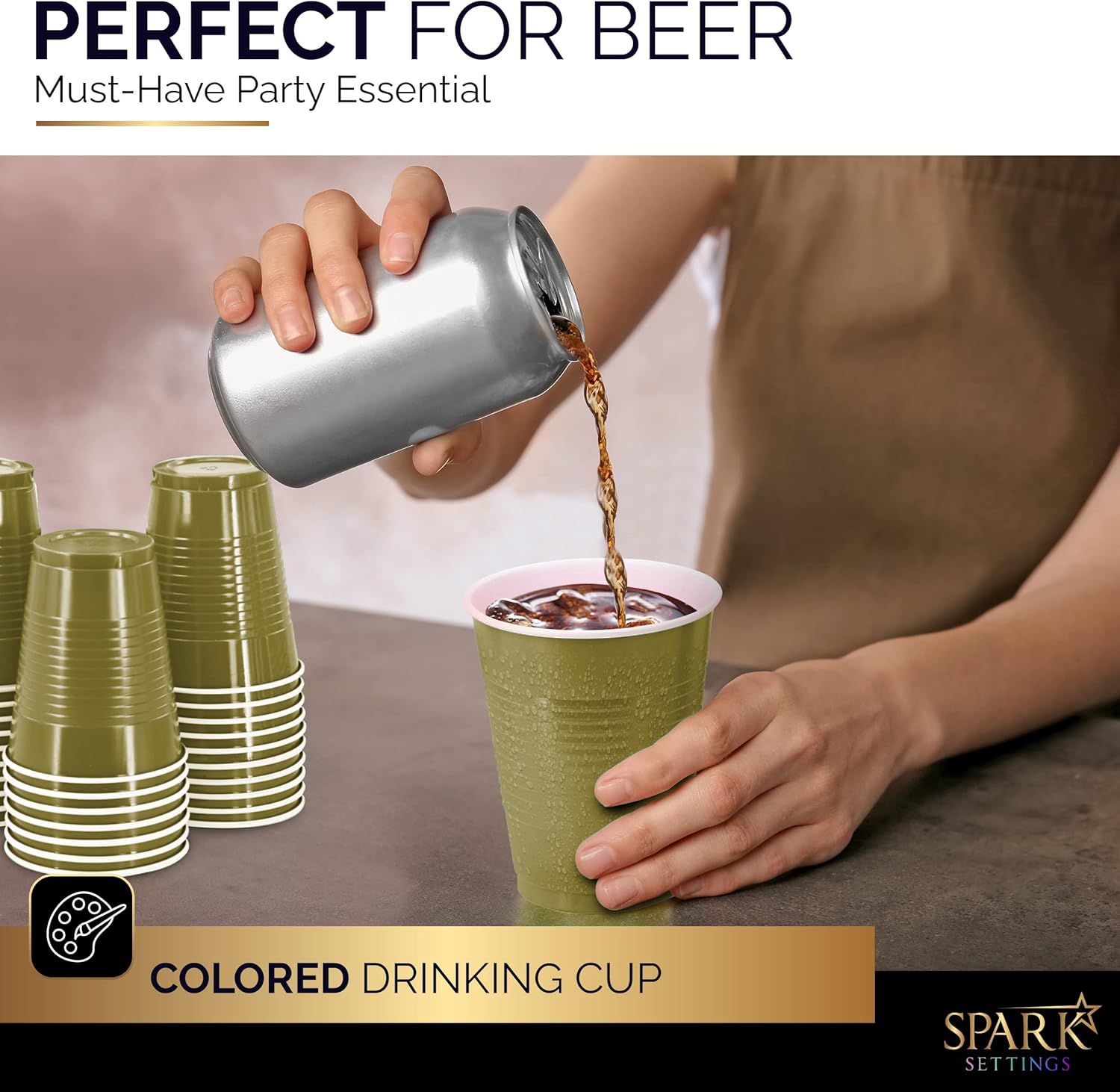 Amcrate 18-Ounce Plastic Cups 50 Pack Gold