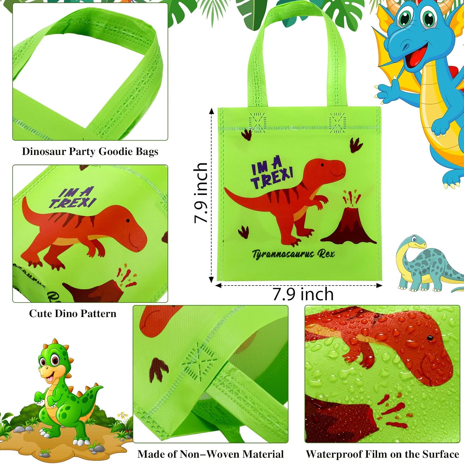 Tallew 24 Dinosaur Party Favor Bags with Handles Reusable