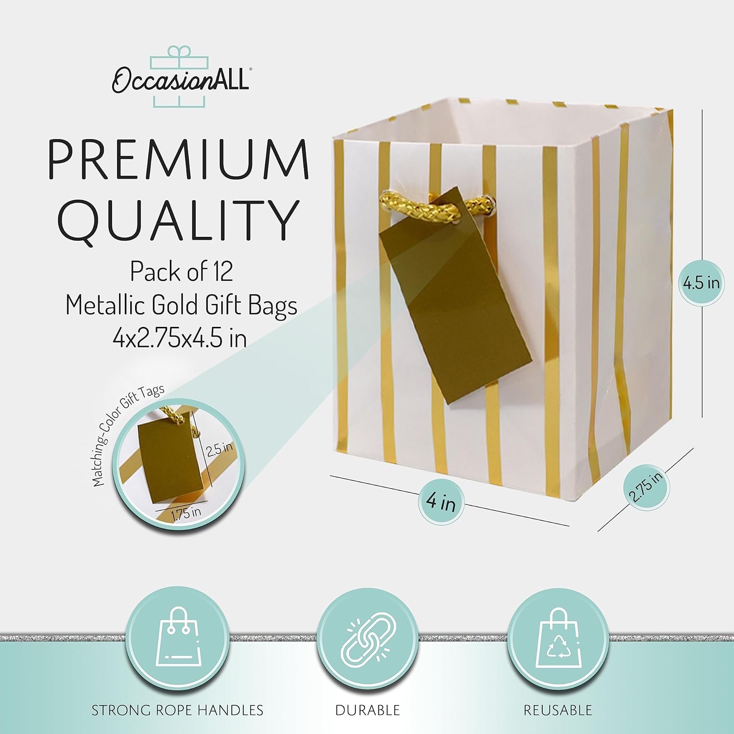 OccasionALL Mini Gold Gift Bags with Handles 12 Pack