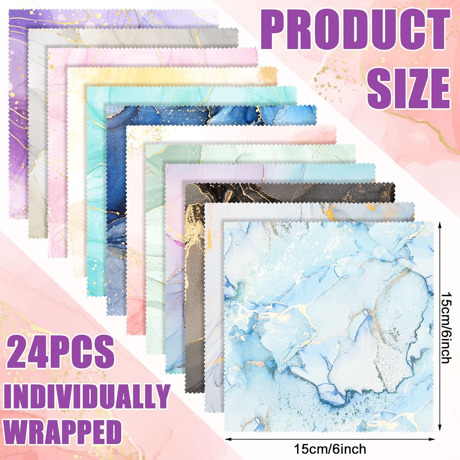 24 Pcs Marble Pattern Microfiber Cleaning Cloths for Eyeglasses and Screens