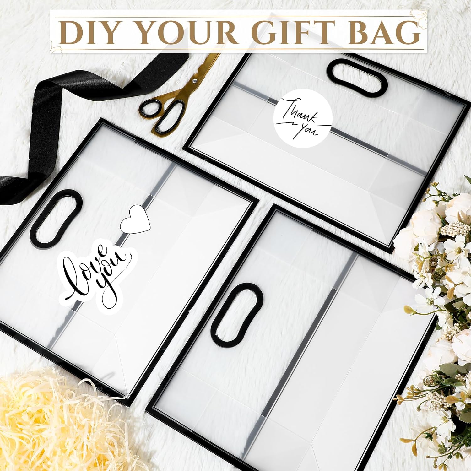 Aliceset 12 Pcs Clear Plastic Gift Bags with Handles Reusable