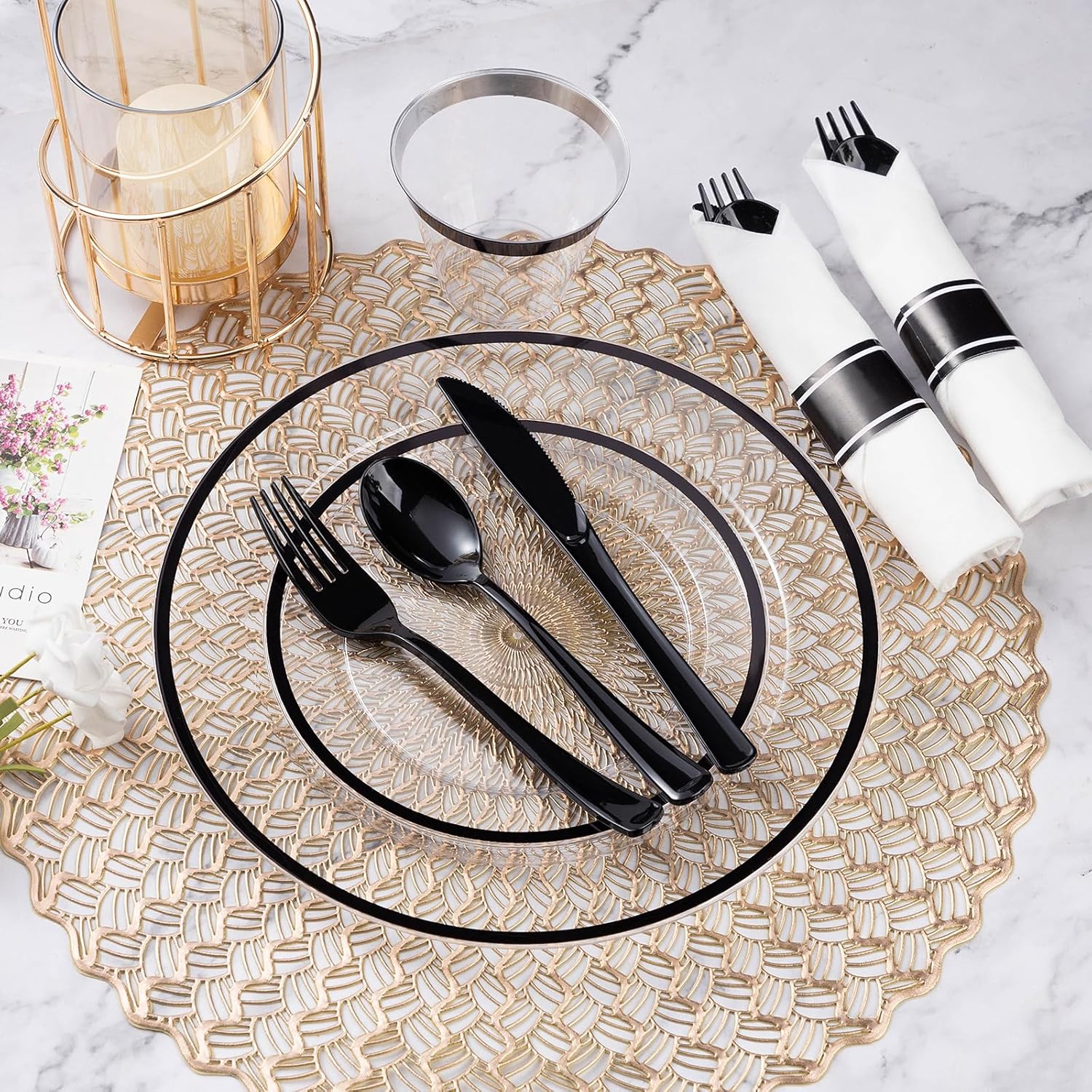 Goodluck 350 Piece Black Plastic Dinnerware Set for 50 Guests