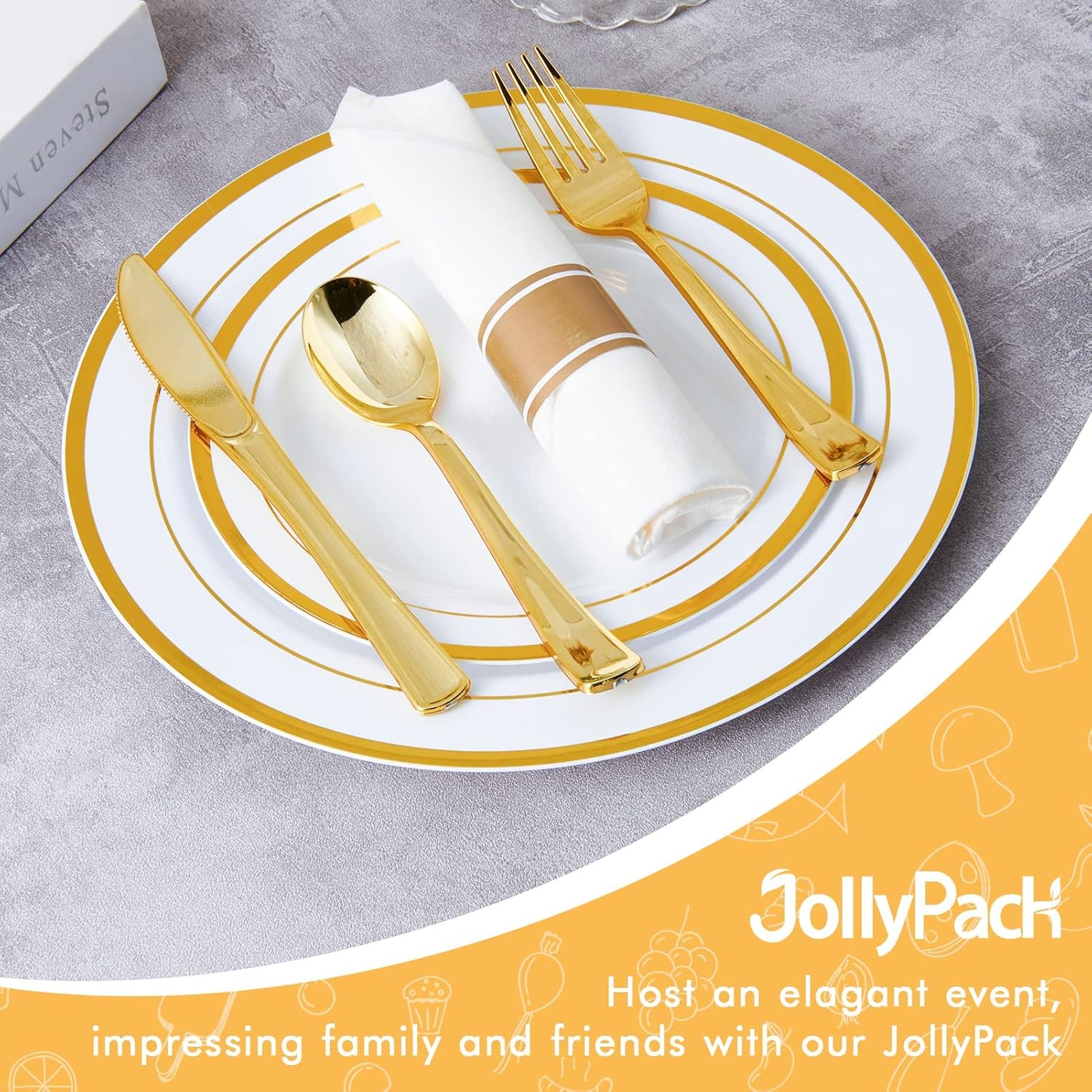 JollyPack 100 Piece Gold Plastic Party Plates