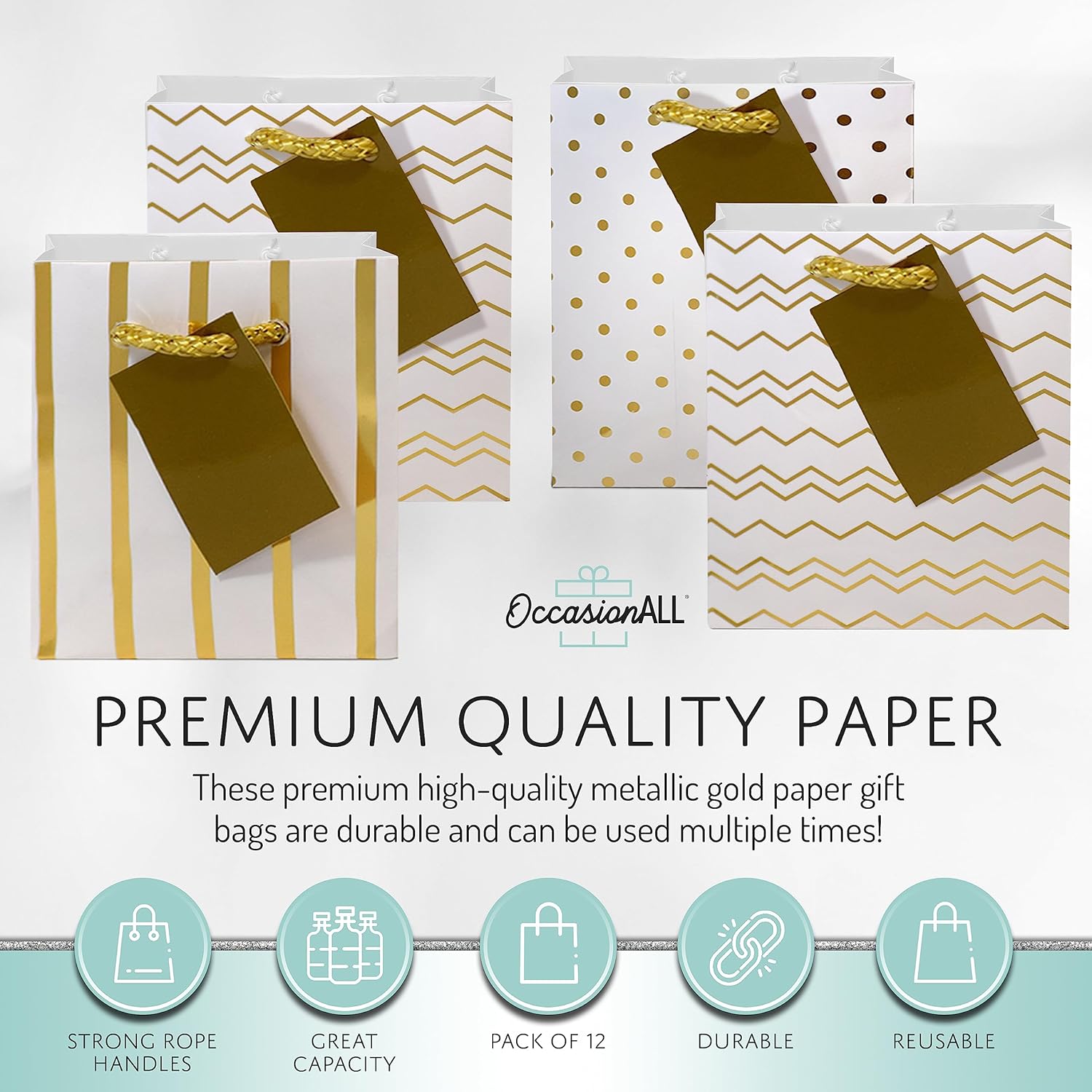 OccasionALL Mini Gold Gift Bags with Handles 12 Pack