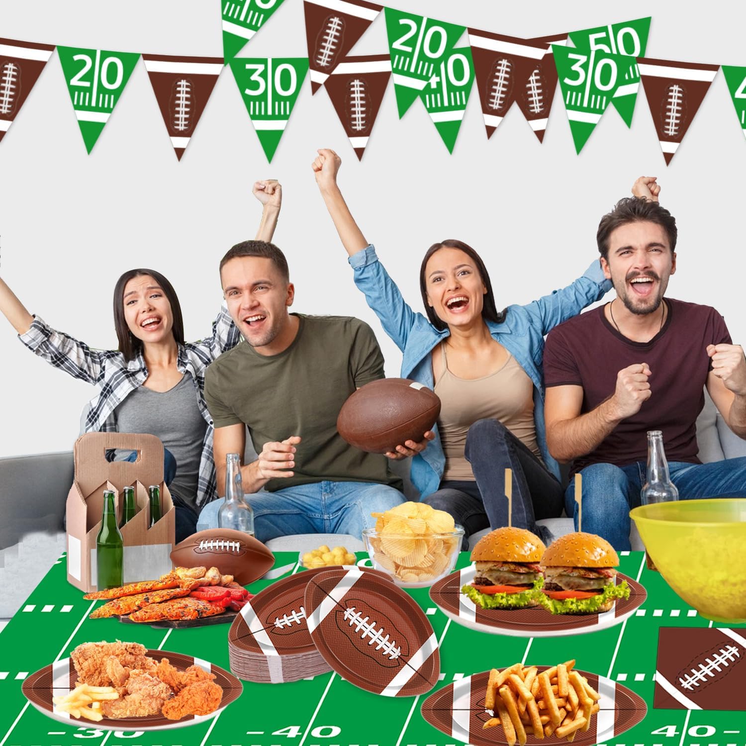100 Pcs Football Shaped Disposable Paper Plates for Sports Events