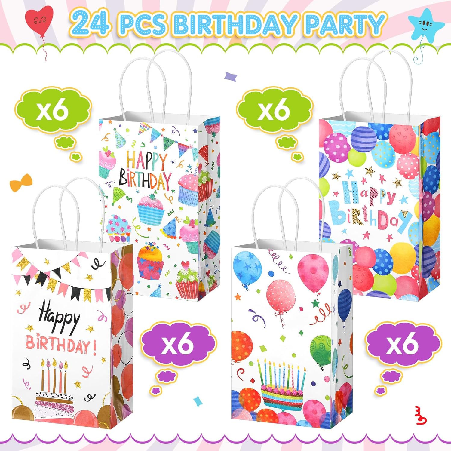 Fulmoon 36 Pcs Birthday Gift Bags with Handle