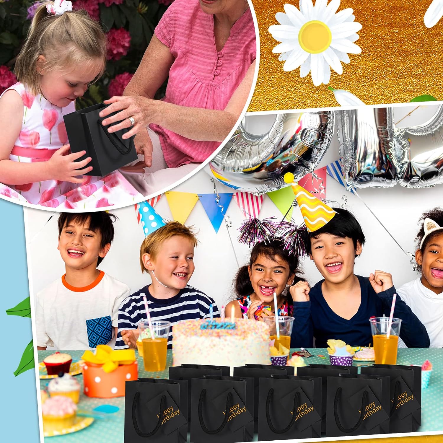 Sherr 100 Pack Mini Gift Bags with Handles Black