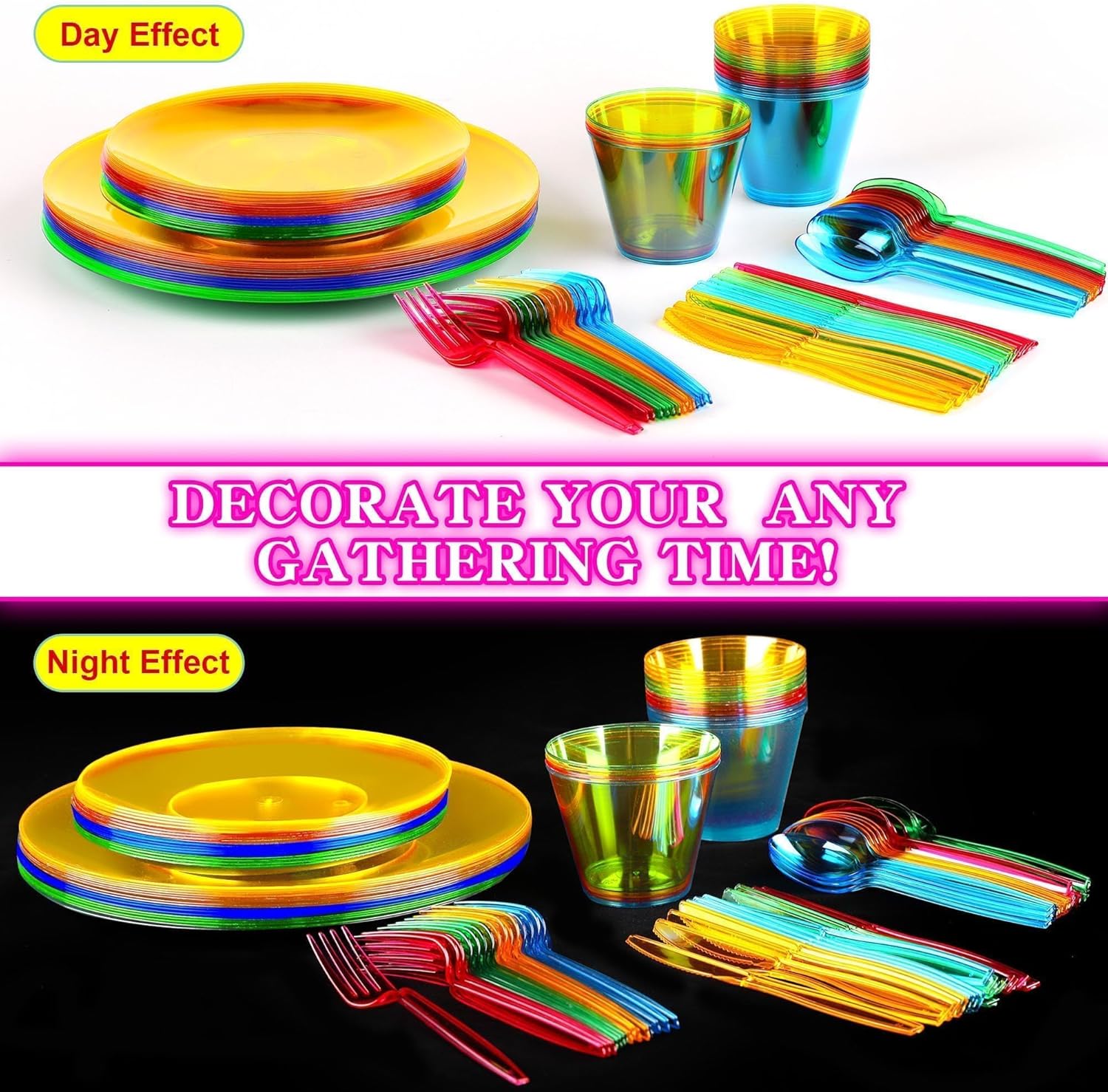252 PCS Neon Party Supplies Set for 36 Guests