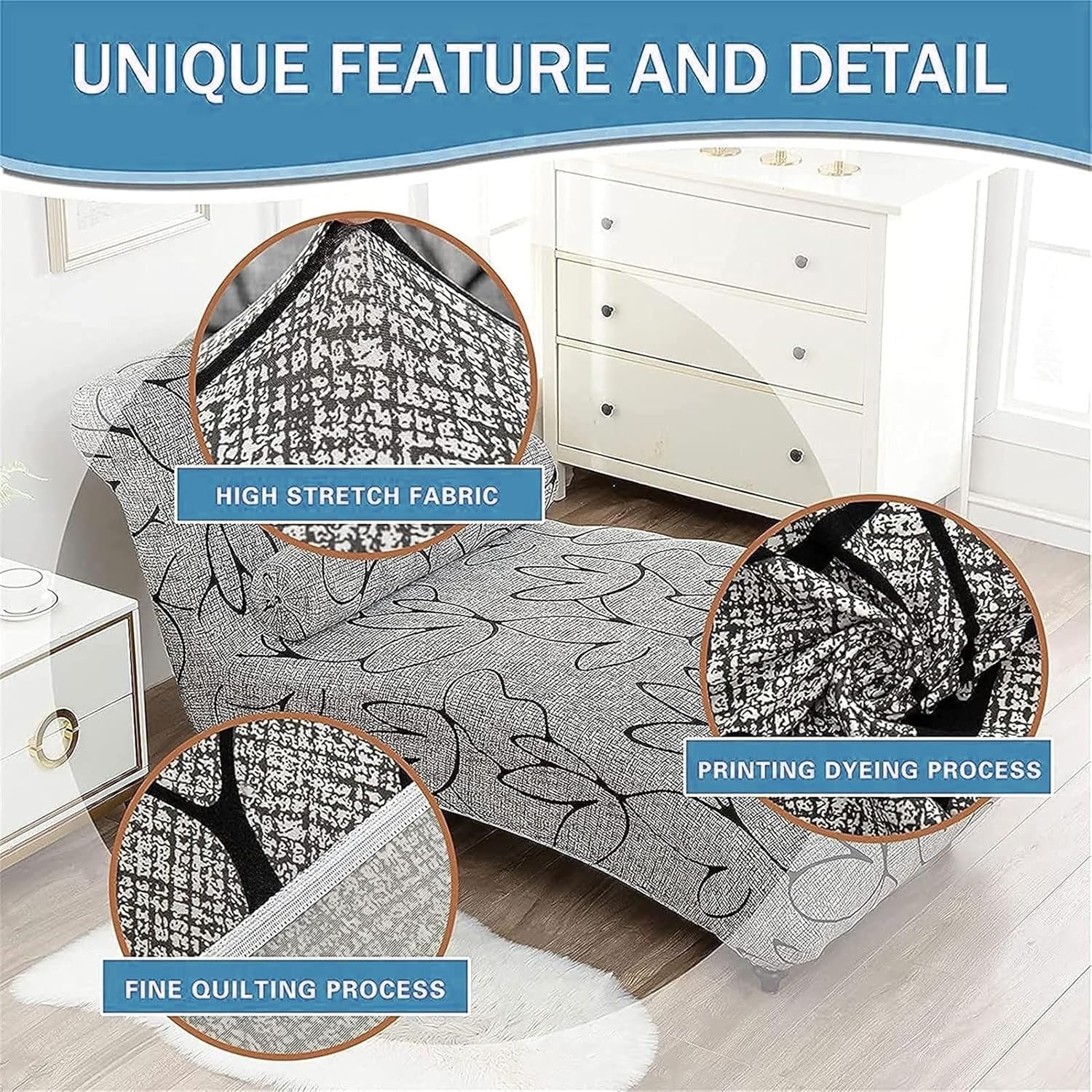 Printed Armless Chaise Lounge Chair Covers with Round Pillowcase