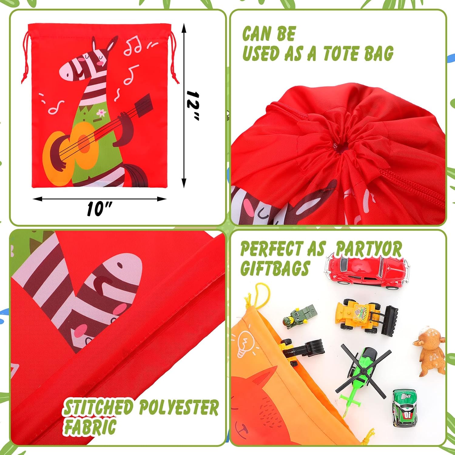 WILLBOND 24 Pack Safari Animal Drawstring Gift Bags for Kids
