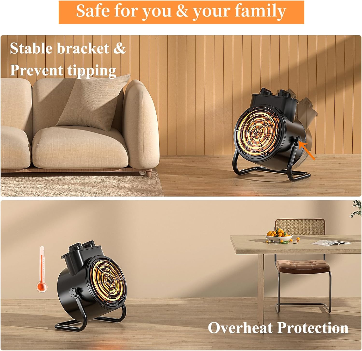 VCJ Portable Space Heater with 3 Modes and Thermostat