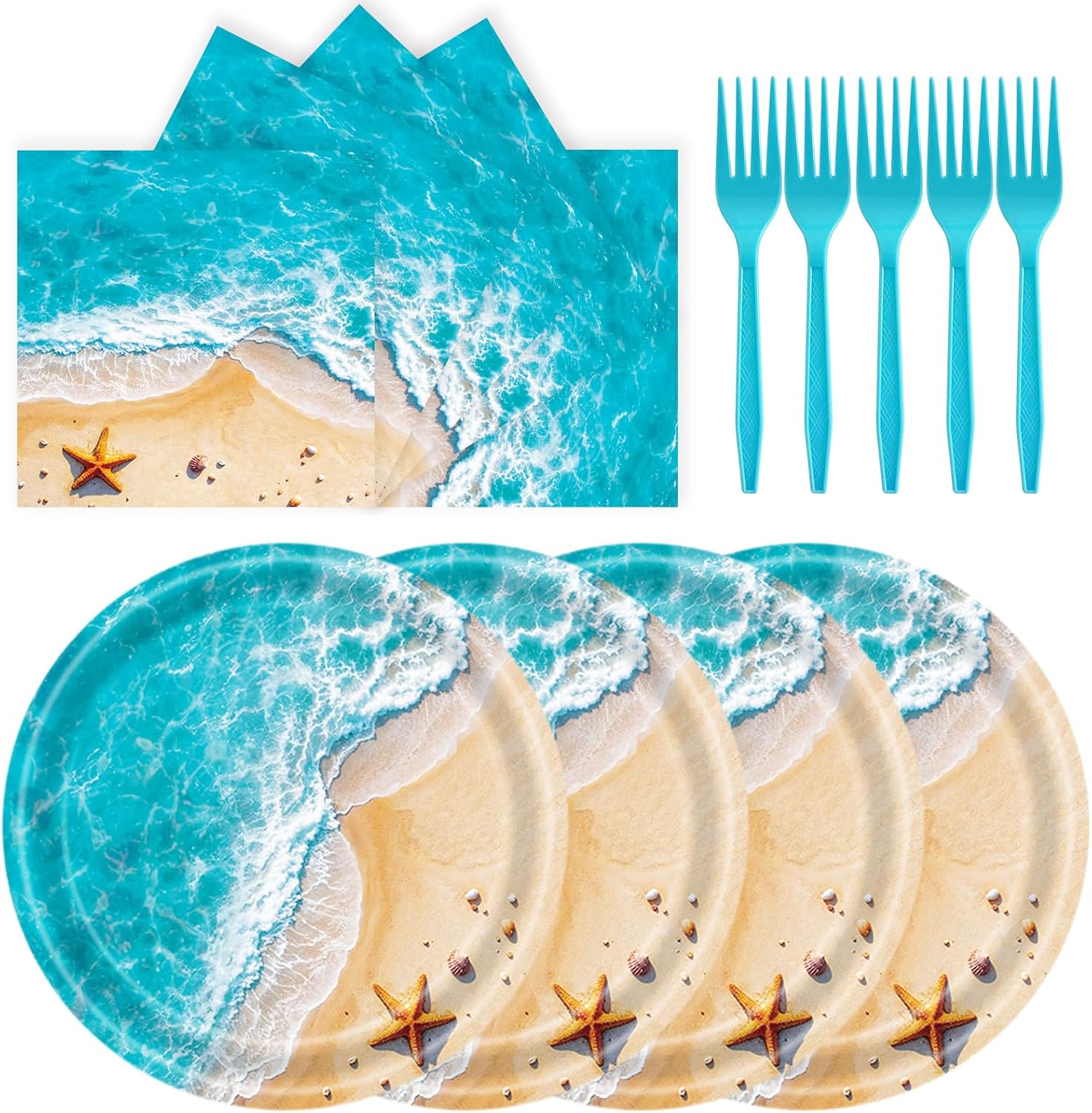 72 Pcs Ocean Themed Paper Plates and Napkins for Beach Party