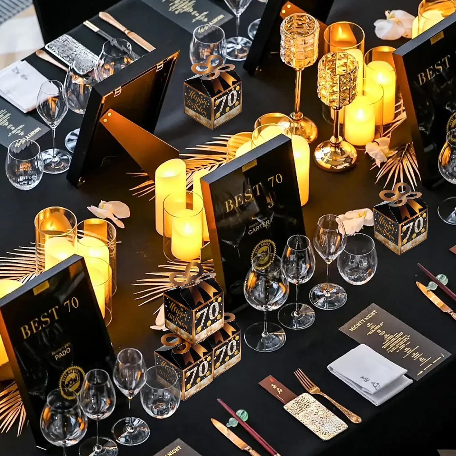 Qonmpcvu 50PCS 70th Birthday Boxes Gold Themed Gift Boxes
