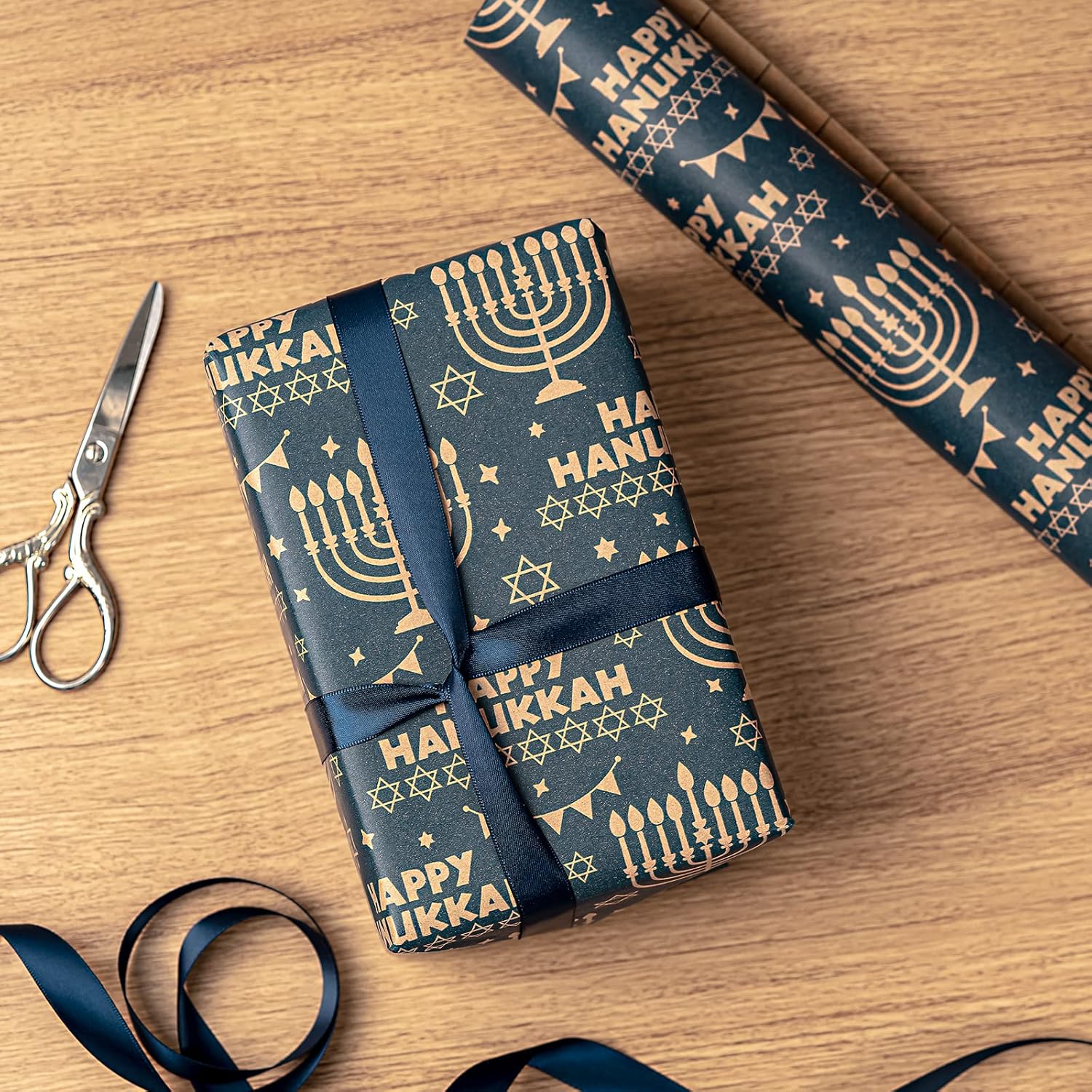 RUSPEPA Kraft Hanukkah Wrapping Paper Roll - Mini Roll - 17 Inches x 328 Feet