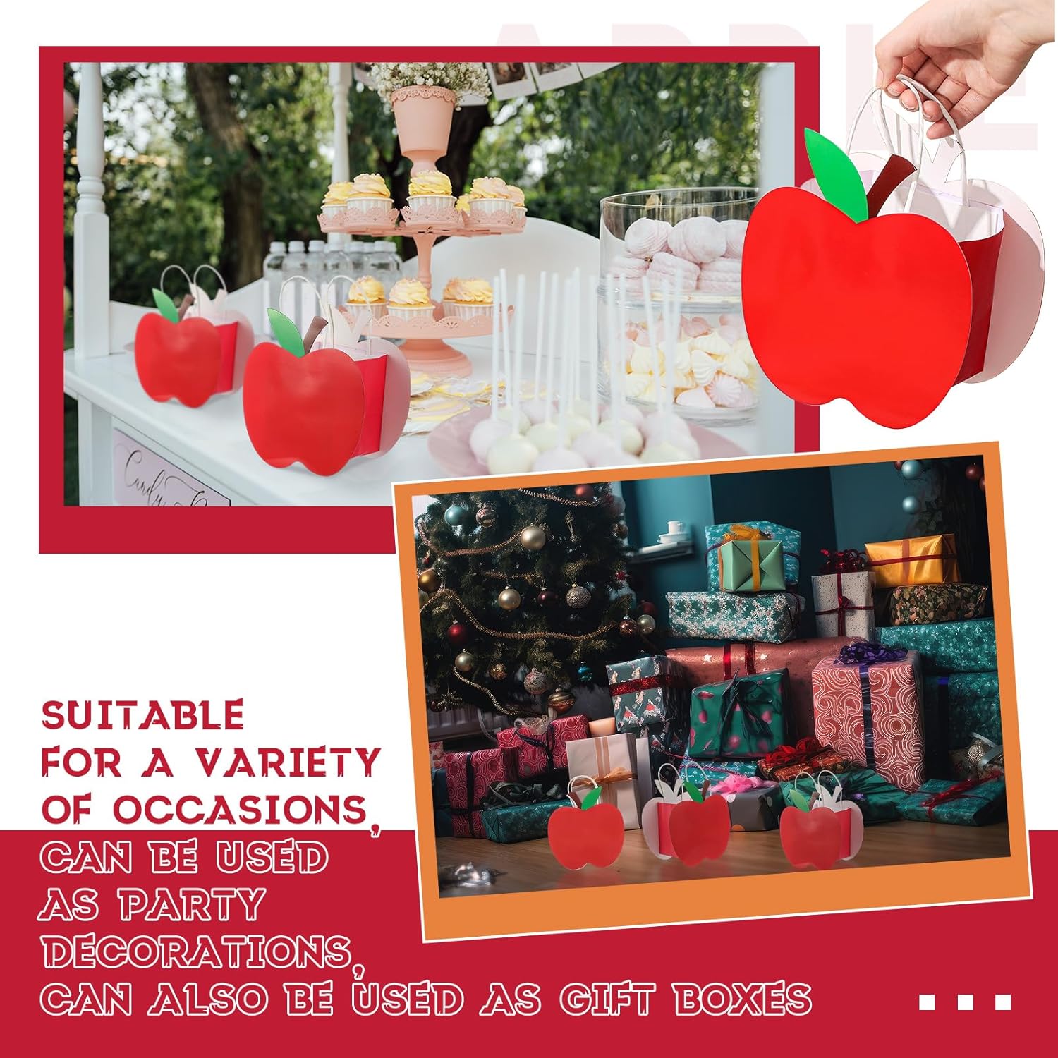 Kolldenn 24 Pack Red Apple Gift Bags with Handle
