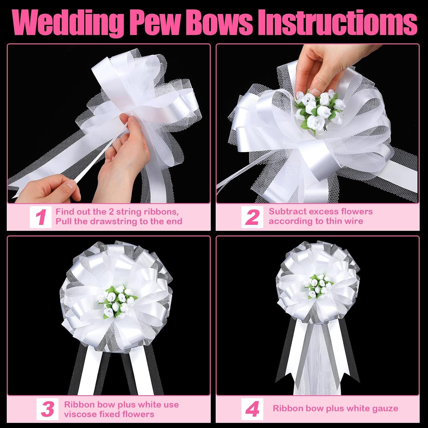 Duraaamo 24 Piece Wedding Aisle Decor Bows with Rosebuds