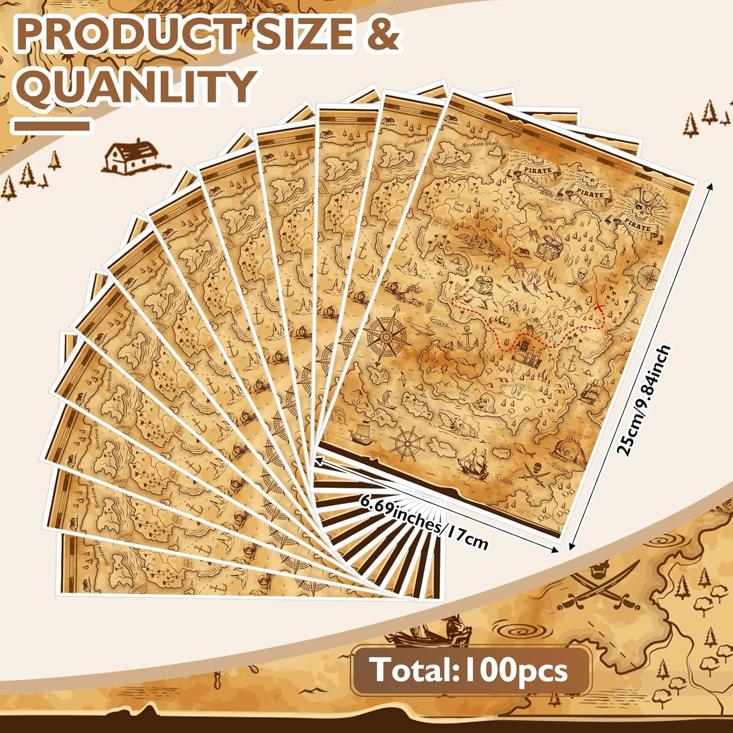 Pajean Pirate Party Favor Bags 100 Pcs Treasure Map Gift Wrapping
