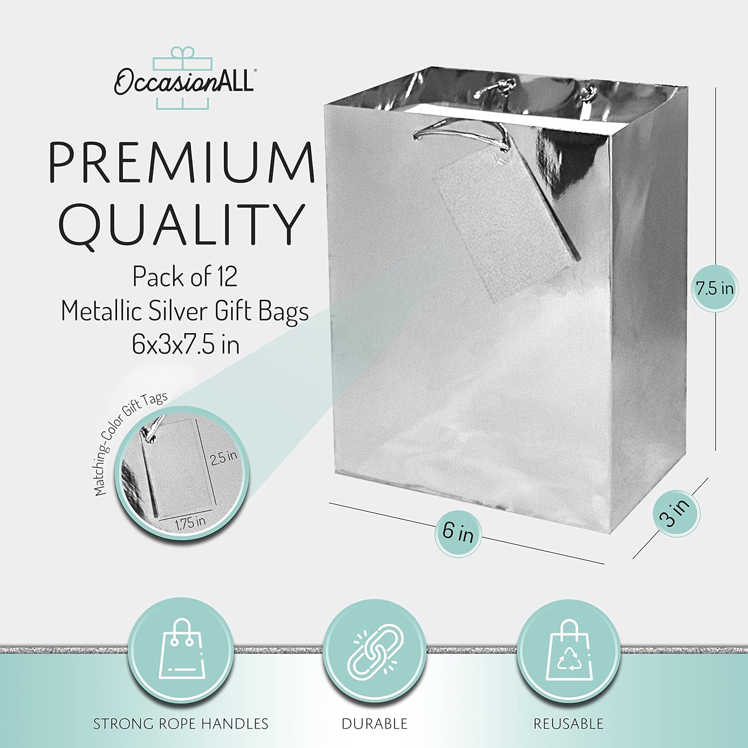 OccasionALL Small Gift Bags with Metallic Handles 12 Pack