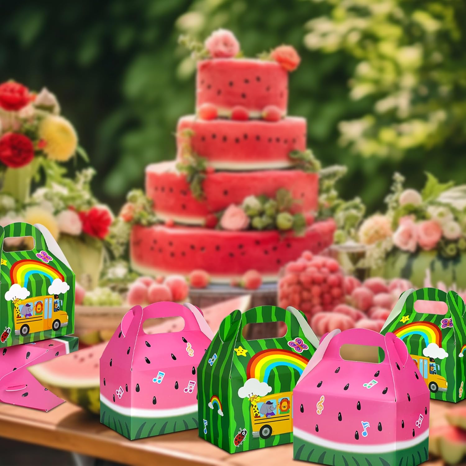 Caoekego Cartoon Melon Party Snack Boxes 16PCS Watermelon Theme Goodie Bags