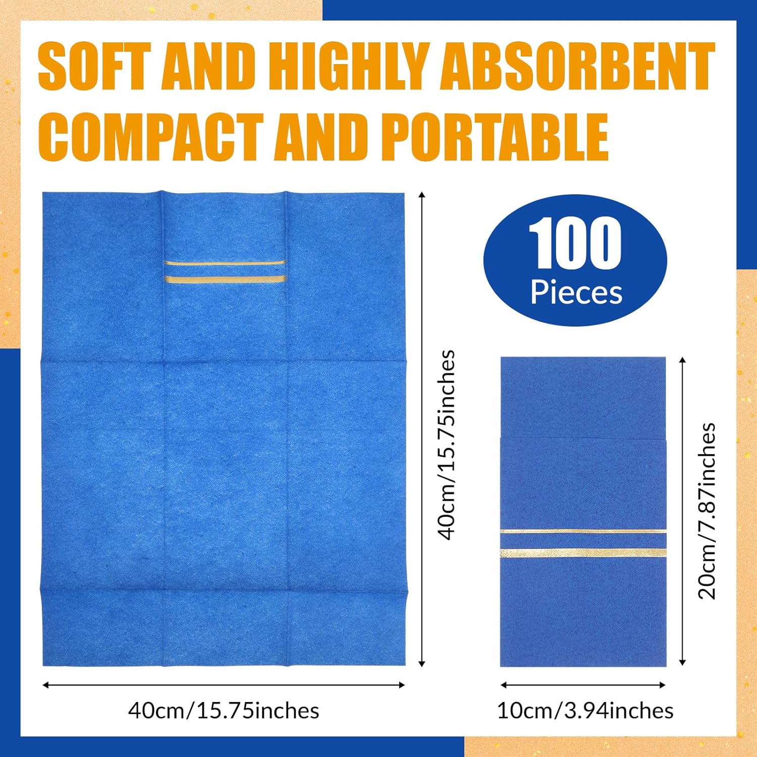Roshtia 100 Pack Gold Trim Dinner Napkins with Flatware Pocket