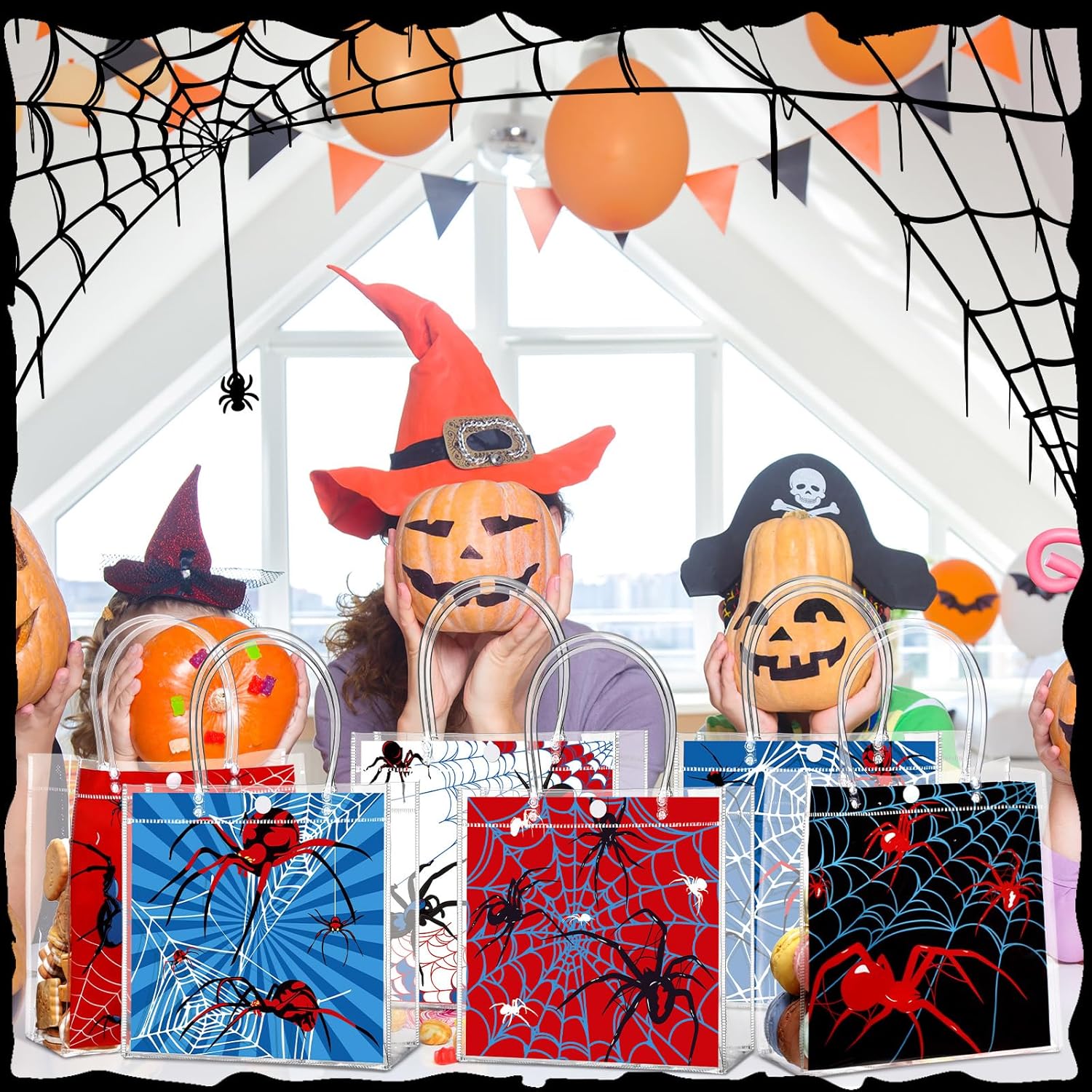 24 Pcs Spider Clear Gift Bags with Handles
