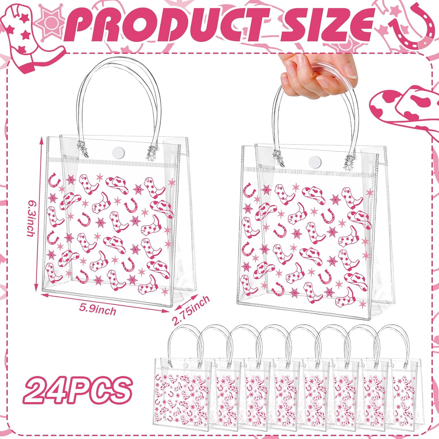 Tioncy 24 Pcs Pink Cowgirl Party Favor Bags