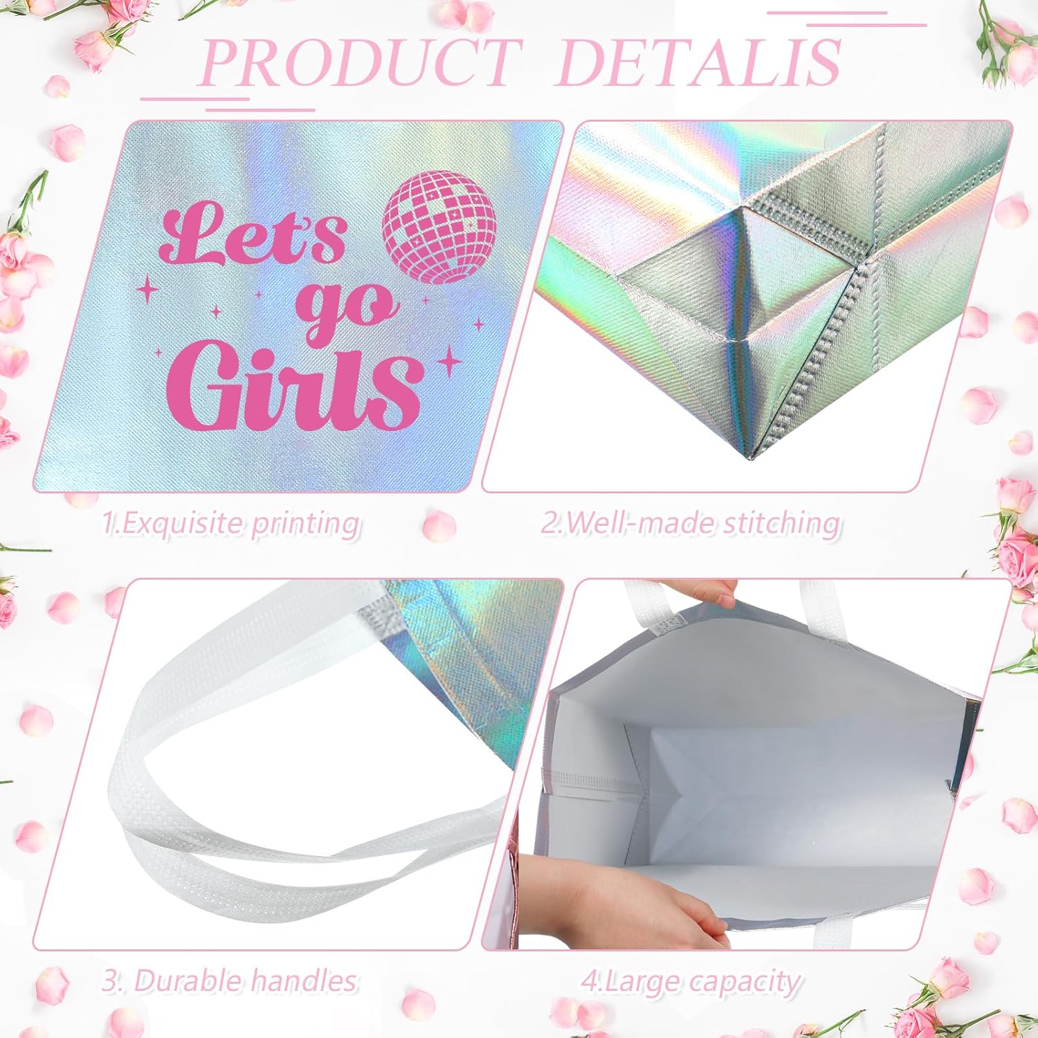 Cindeer 12 Pcs Lets Go Girls Bridesmaid Bags Holographic