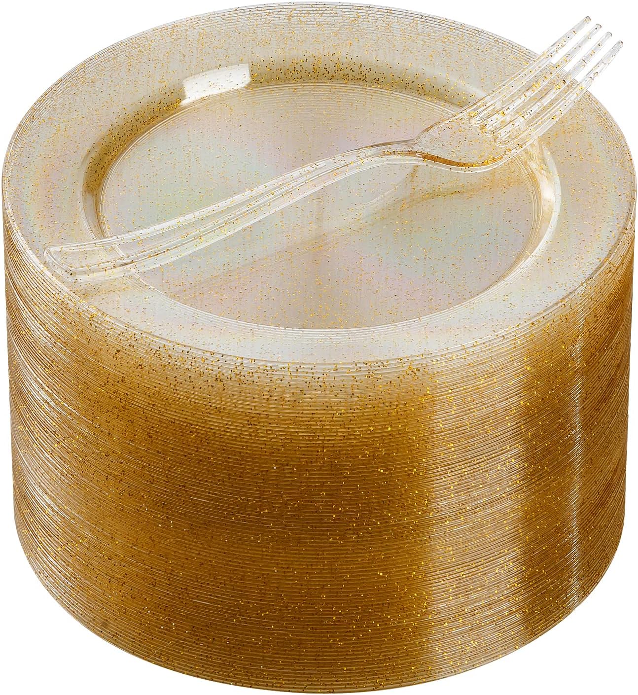 Goodluck 120PCS Gold Glitter Plates with Forks