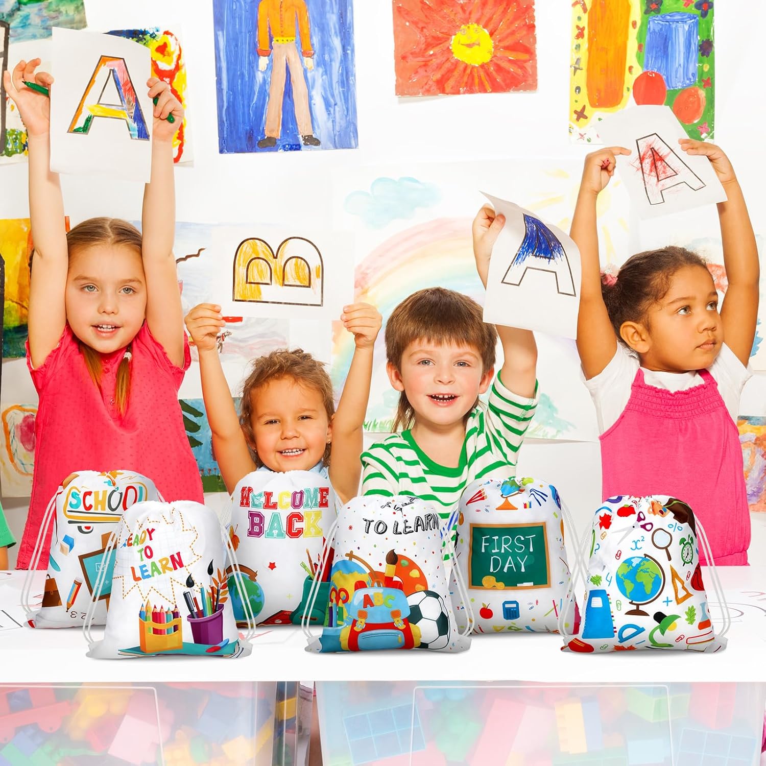 Woanger 30 Pcs Drawstring School Bags with Cute Patterns