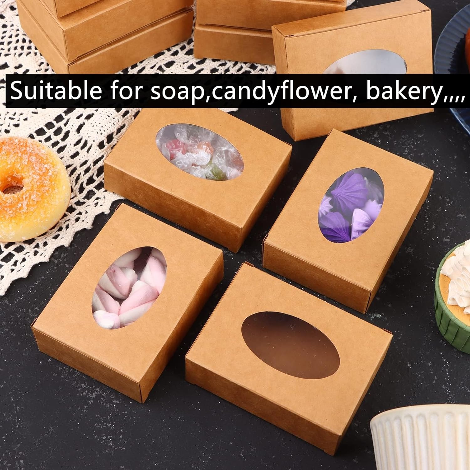 120 Pack Kraft Paper Soap Boxes with Window