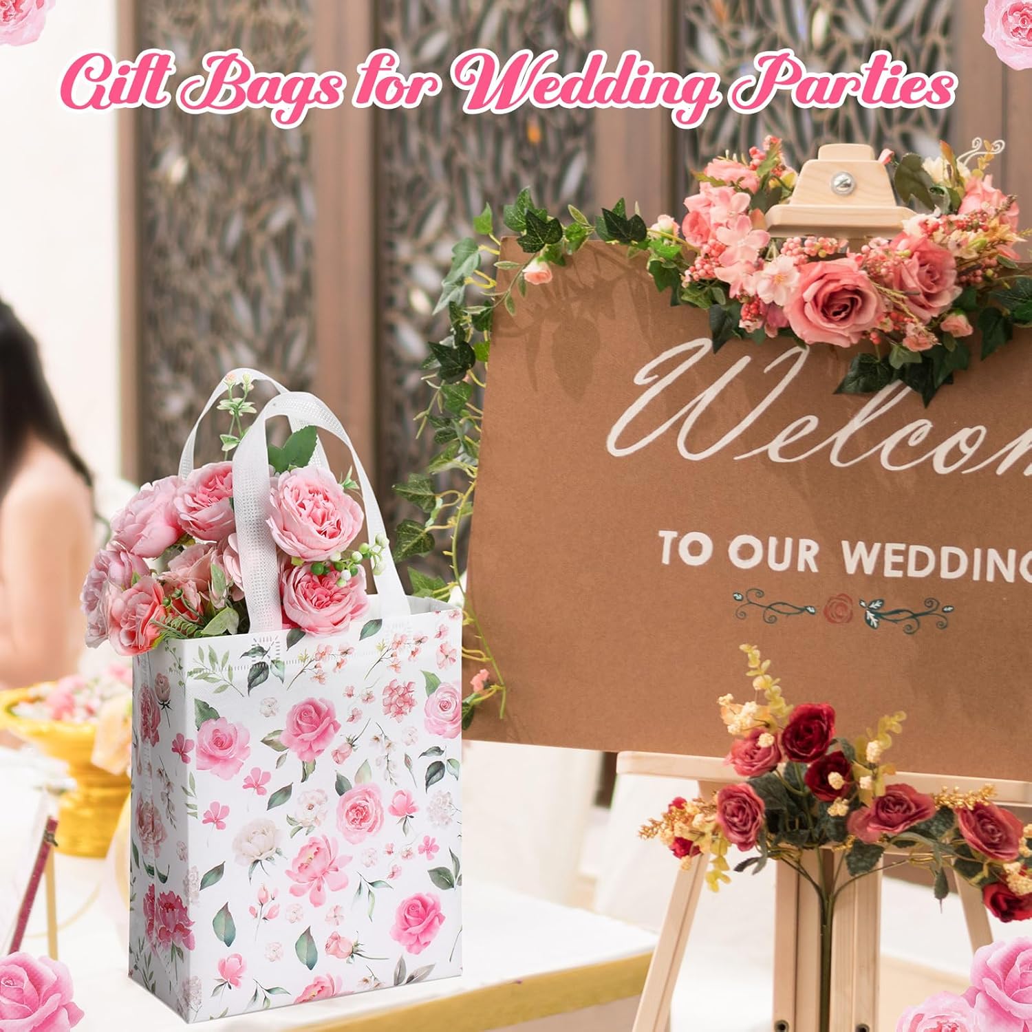 Supervitae 24 Pack Pink Floral Gift Bags