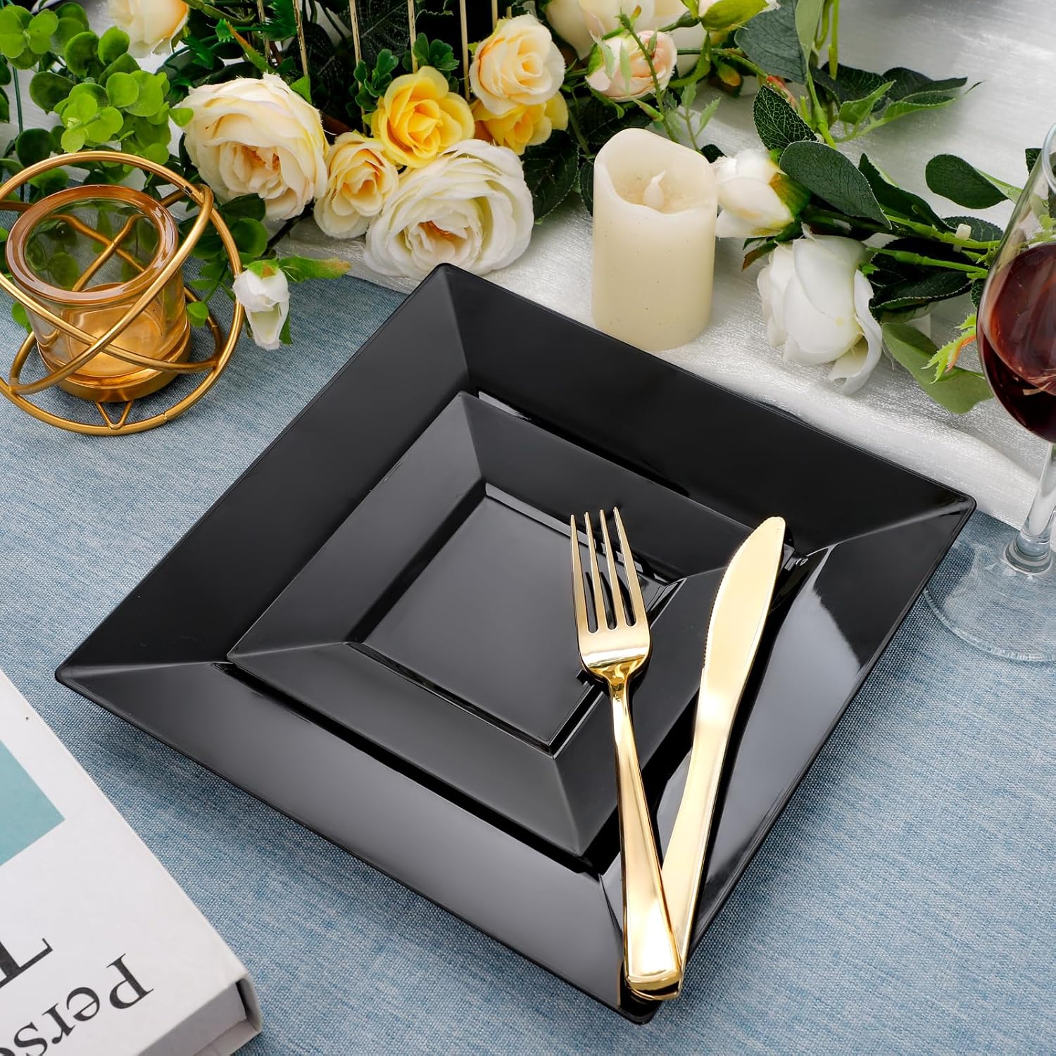 Liacere 100PCS Black Plastic Plates Set