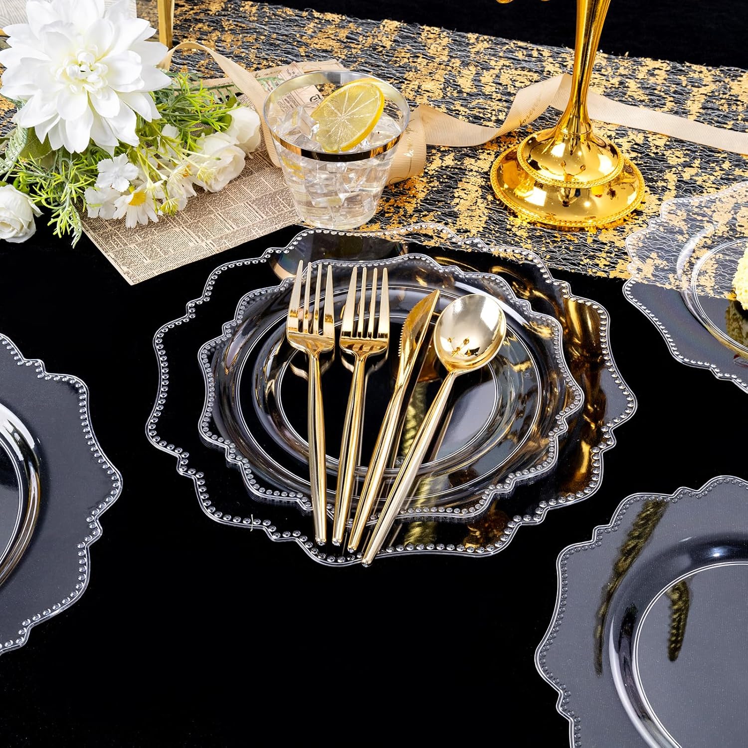 COLOSUS 350pcs Clear Plastic Plates Party Dinnerware Set