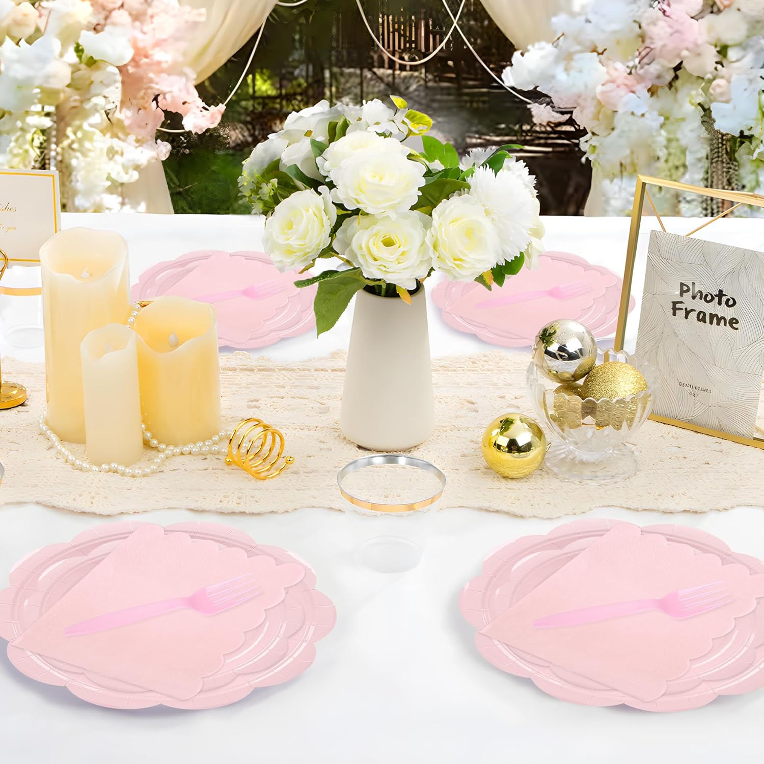 96 Pcs Pink Paper Plates and Napkins Set for 24 Guests