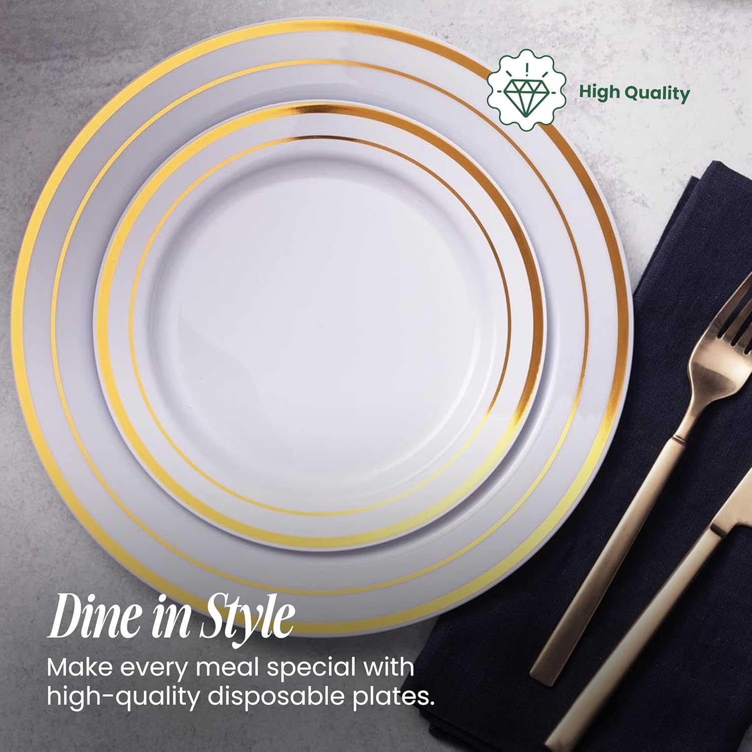 Ayas 60 Gold Rimmed Plastic Plates Set
